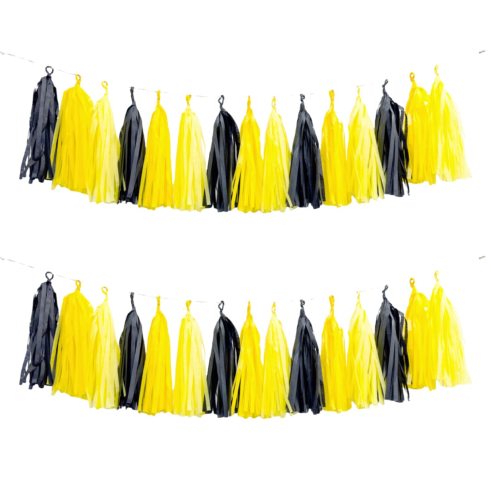 Black and Yellow Tassel Garland,Tissue Tassel Banner for Party Decorations,Pack of 15
