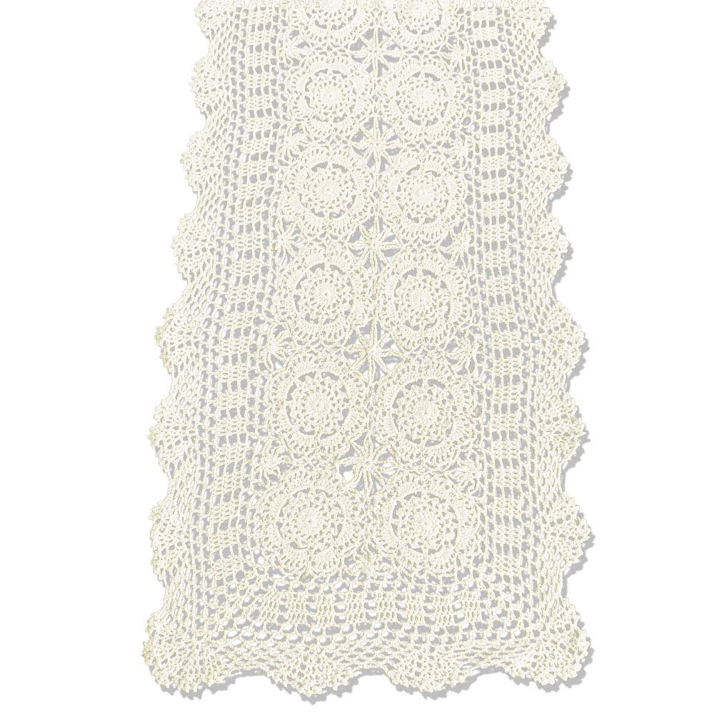 KEPSWET Cotton Handmade Crochet Lace Table Runner Beige Rectangle Coffee Table Dresser Decor (14x84 inch)