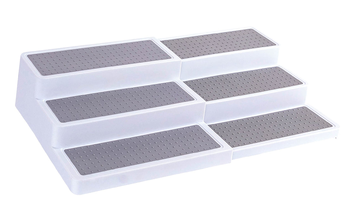 Oizeir 3-Tier Expandable Plastic Spice Rack - Adjustable Length, Stability with Non-Skid Shelf, Three Tiers for Easy Visibility,