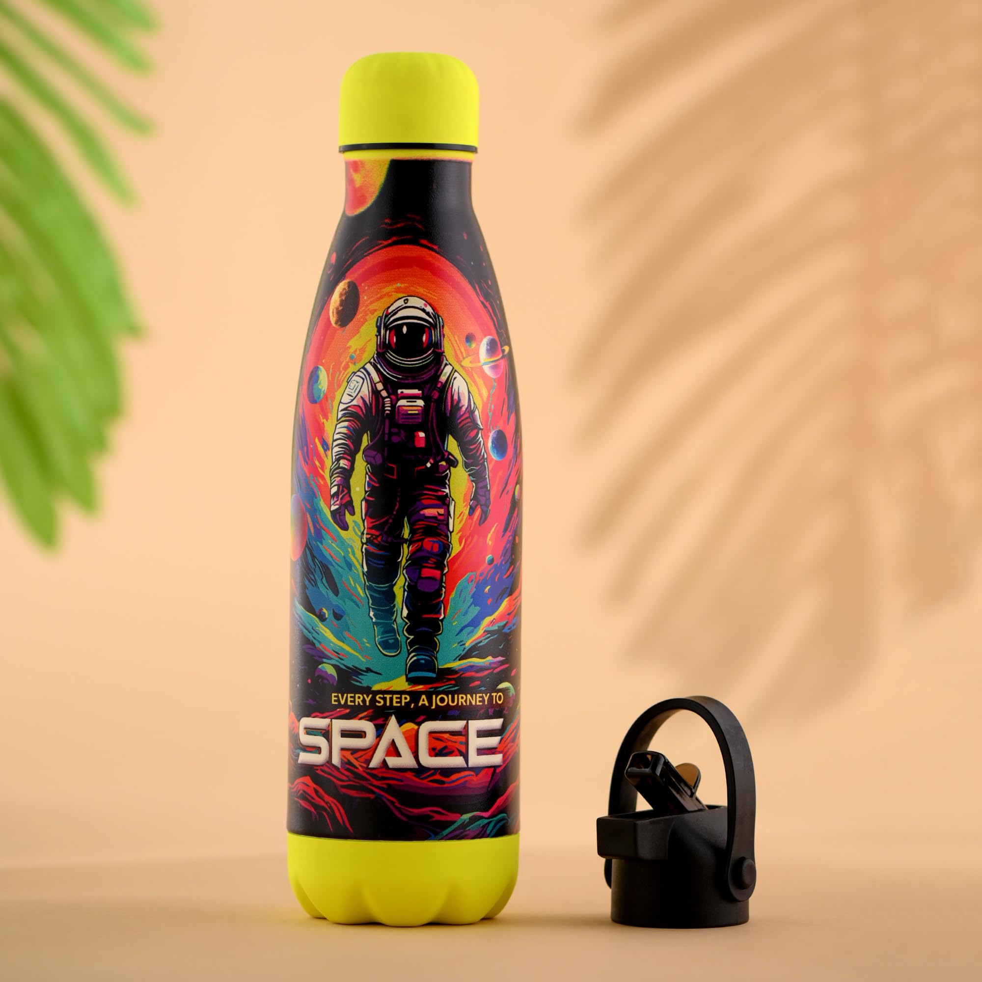 Kuber Industries 500 Ml Water Bottle With 2 Lids | Journey To Space | Stainless Steel Bottle For Travel & Sports | Bpa-Free Insu