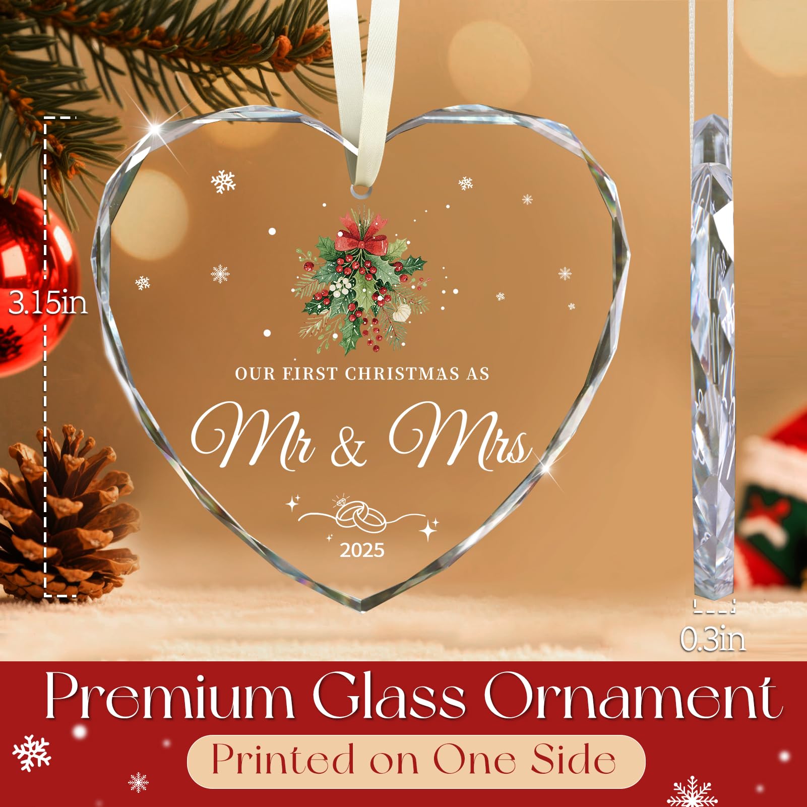 Wedding Gifts for Couples 2025, Our First Christmas as Mr and Mrs Ornament 2025 Engagement Gift Crystal Glass Ornament Newlywed