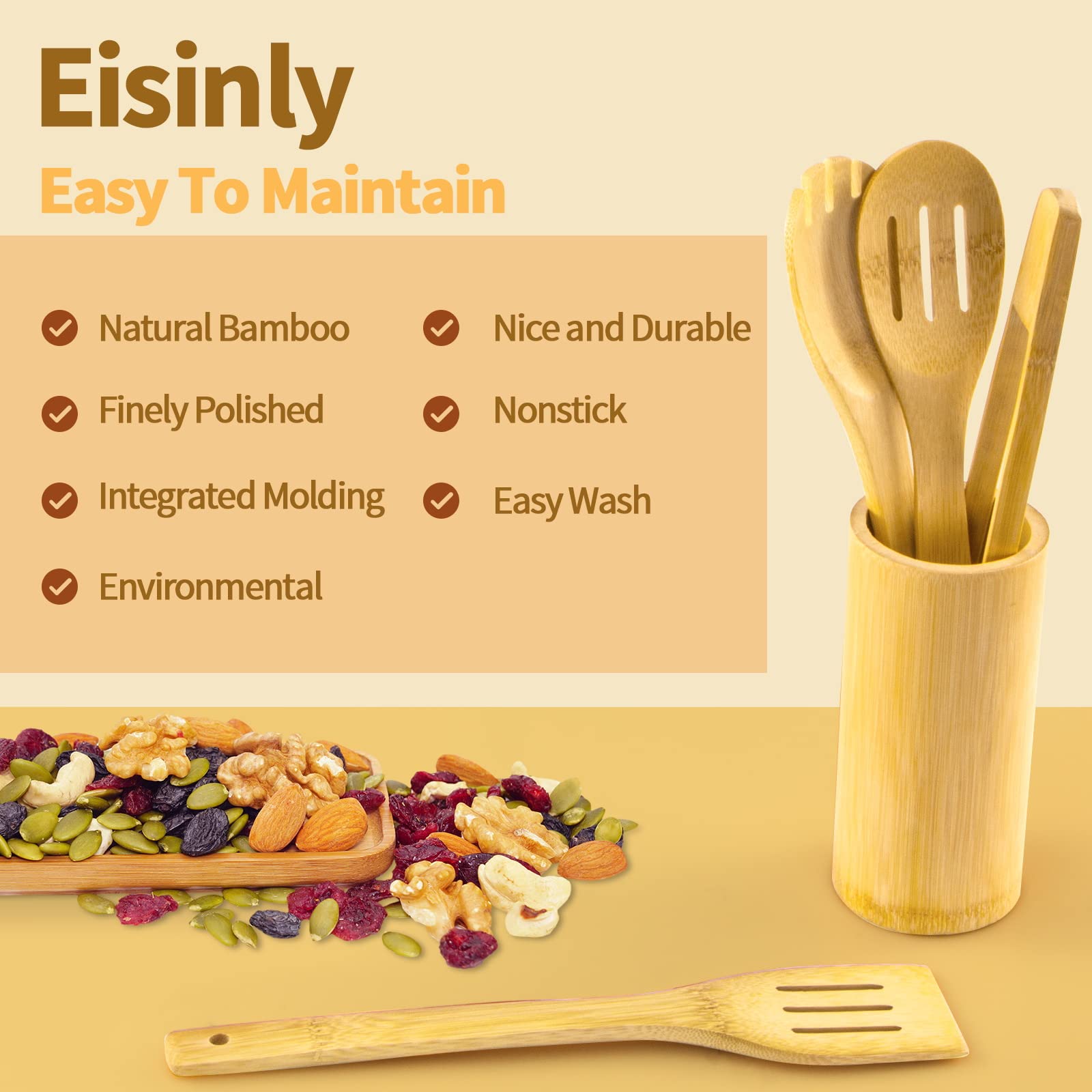 Wooden Spoons For Cooking 7-Piece, Kitchen Nonstick Bamboo Cooking Utensils Set, Durable And Healthy Bamboo Wooden Spatula Spoon
