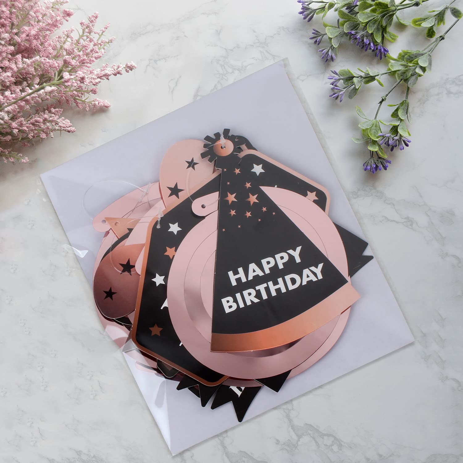 Lingteer Happy 25Th Birthday Decorations,25Th Birthday Black With Rose Swirls Hanging Streamer Kit,Cheers To 25 Years Old Bday F