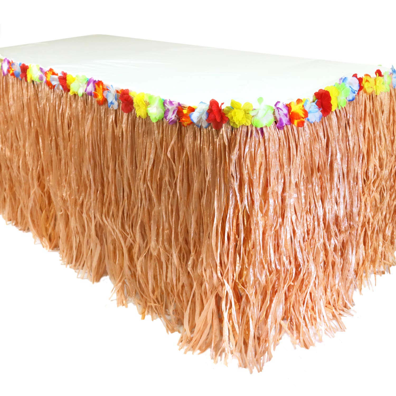GiftExpress 9 feet X 29 Luau Grass Table Skirt, Hawaiian Luau Libiscus Table Skirt for Hawaiian Party, Luau Party Supplies, Luau