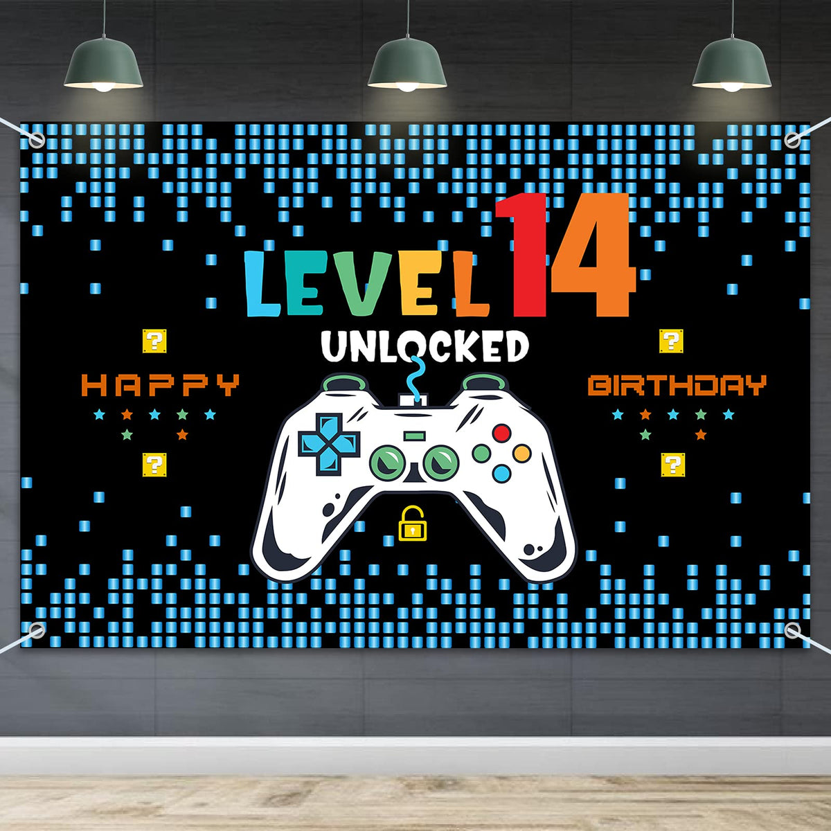Hamigar 6X4Ft Happy 14Th Birthday Baner Backdrop - Level 14 Unlocked Birthday Decorations Party Supplies For Boys - Blue