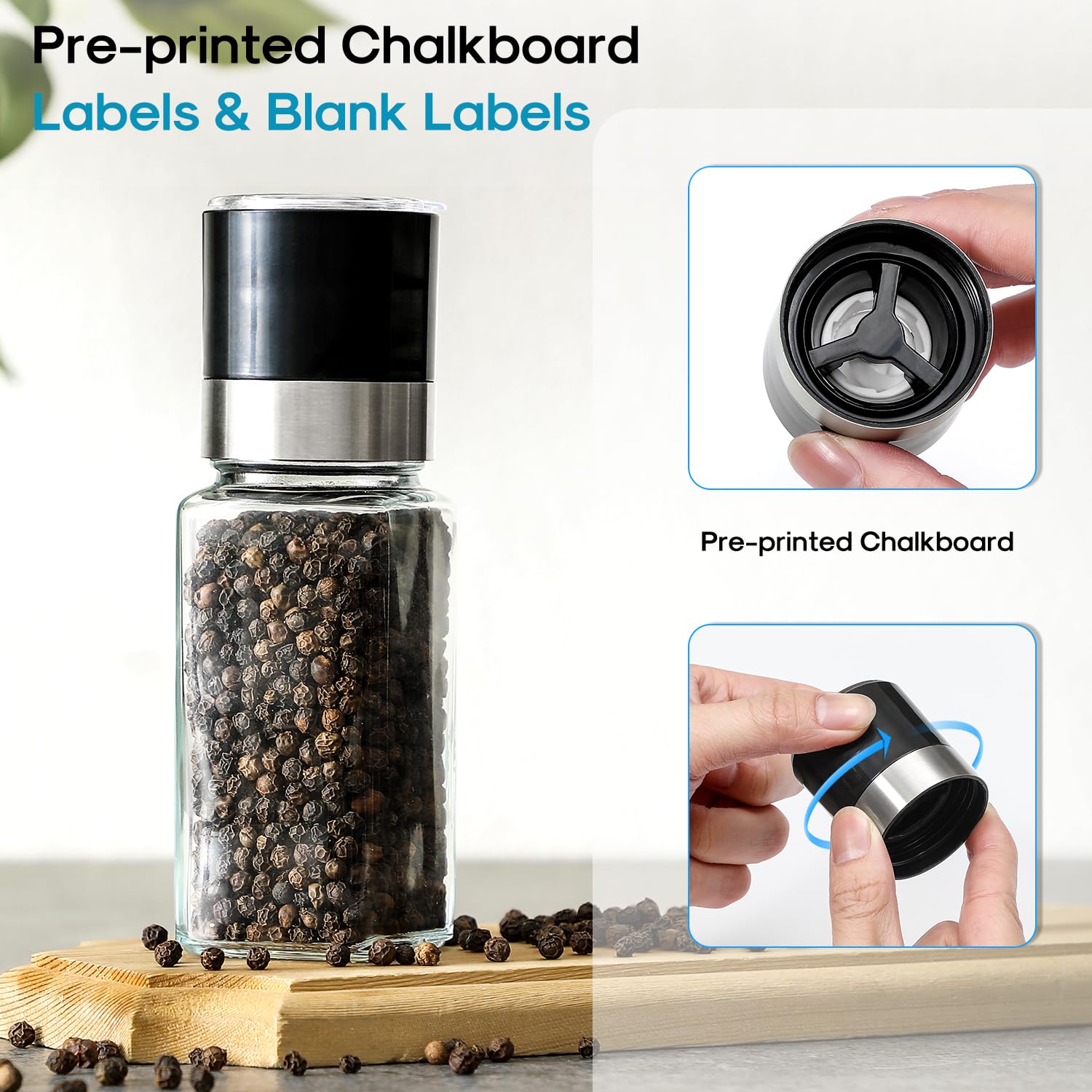 Aozita 14 Pcs Glass Spice Jars With Black Lids - 4Oz Empty Square Spice Bottles And Spice Labels - Black Shaker Lids And Airtigh