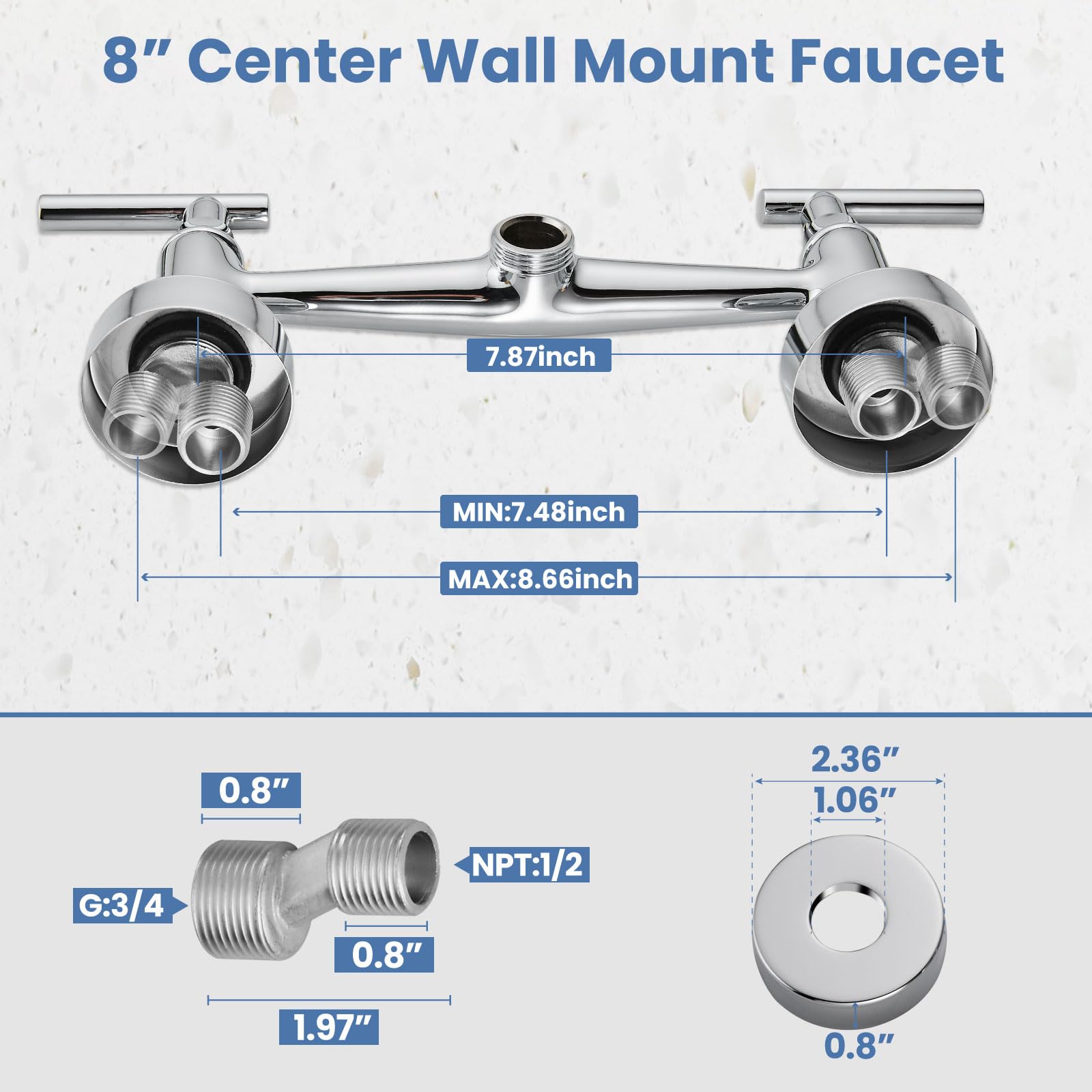 Airuida Chrome Polish Wall Mount Kitchen Sink Faucet Wall Mounted Kitchen Faucet 8 Inch Center Double Handles 360 Degree Swivel
