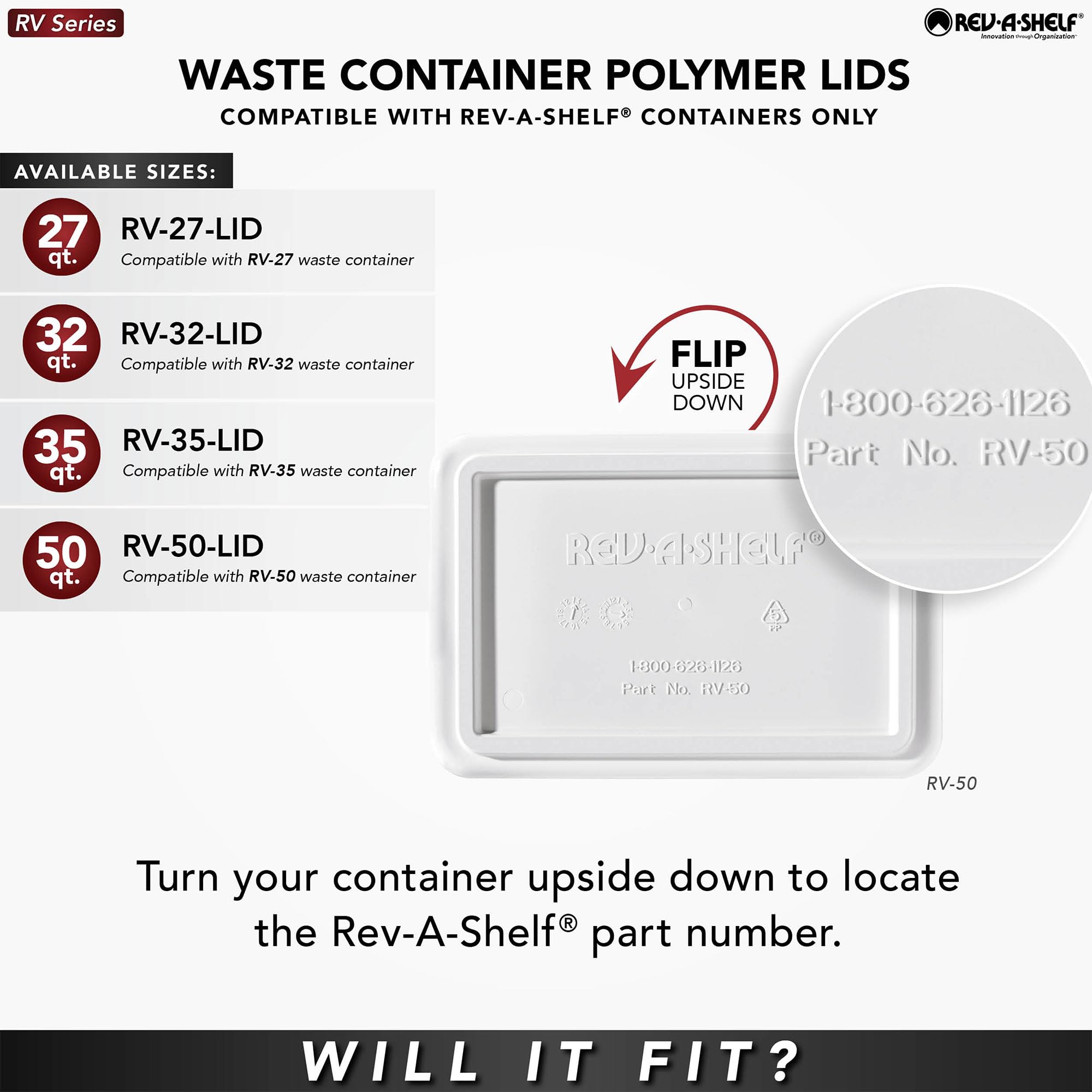 Rev-A-Shelf 35 Qt Under Sink Garbage Can Lid for Base Kitchen and Bathroom Cabinet  Replacement Plastic Trash Bin Lid Only  White  RV-35-LID-1