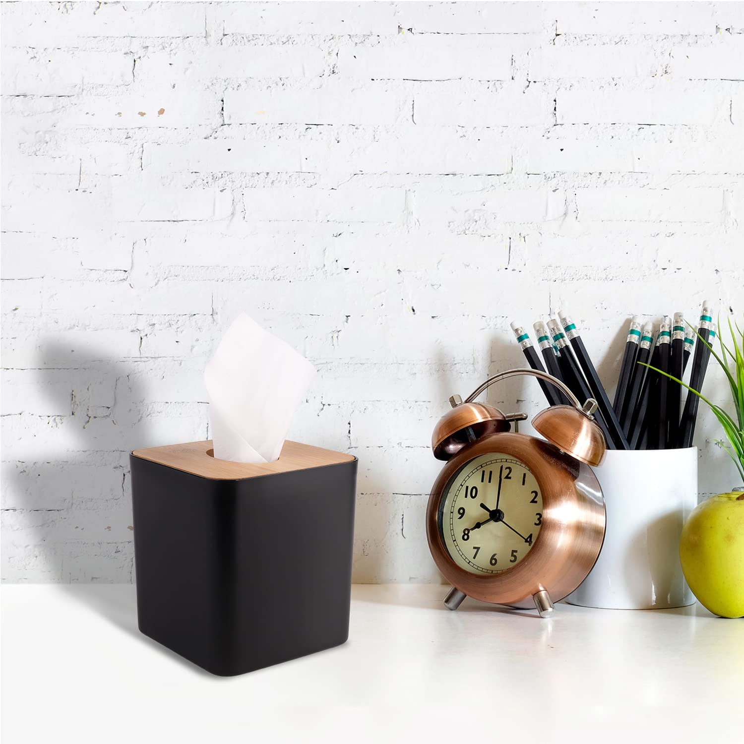 Tissue Box Cover,Tissue Holders,Tissue Box Holder For Bathrooms,Bamboo Cover Plate,Home And Office,5 * 5 * 5.4In (Black)