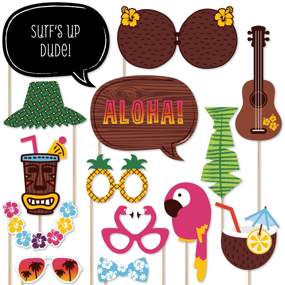 Big Dot Of Happiness - Tiki Luau - Tropical Hawaiian Summer Party Photo Booth Props Kit - 20 Count