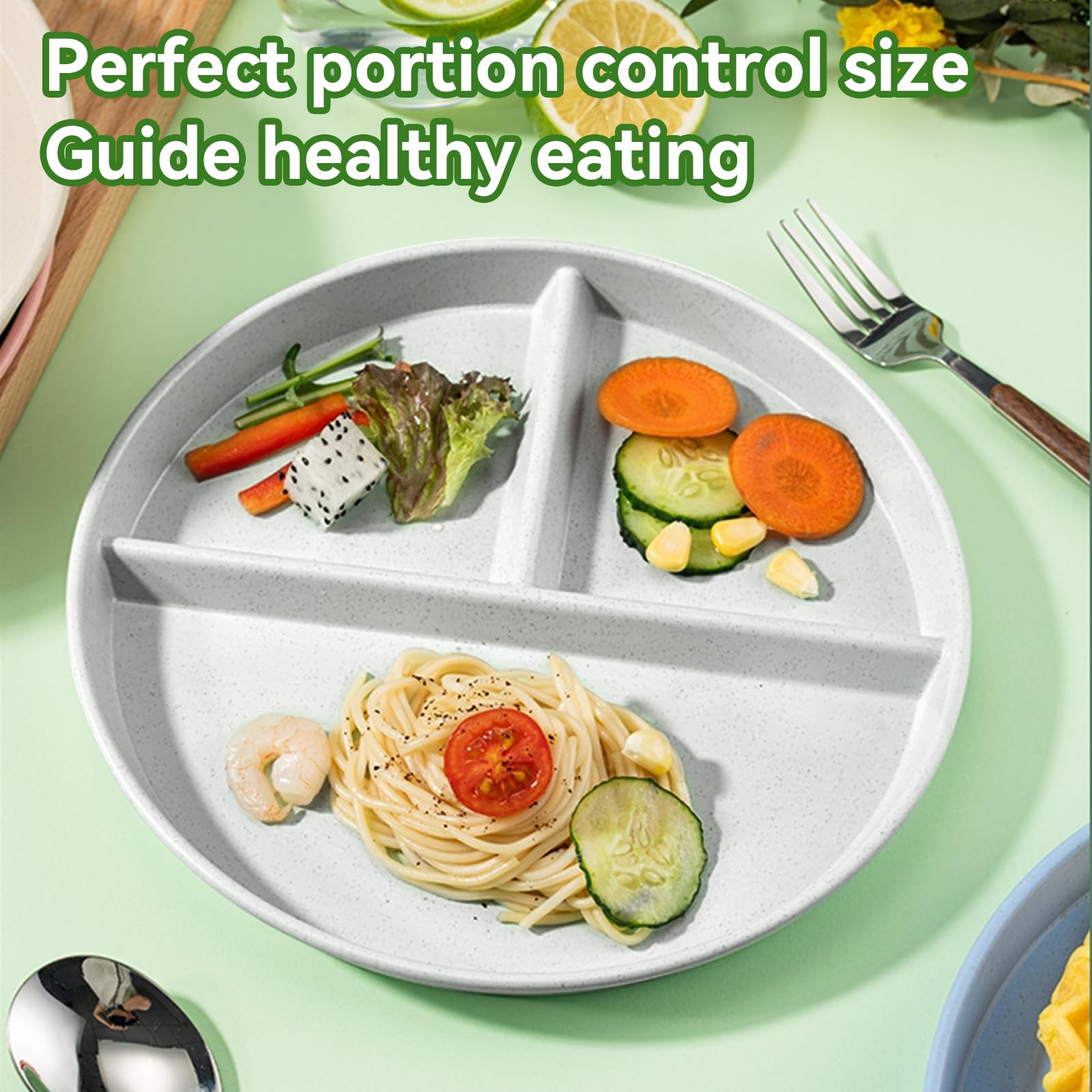 Waygymbbd Portion Control Plate For Weight Loss 9 Inch 5Pcs, Round Divided Plates For Adults, 3 Compartment Plates Is Very Thick