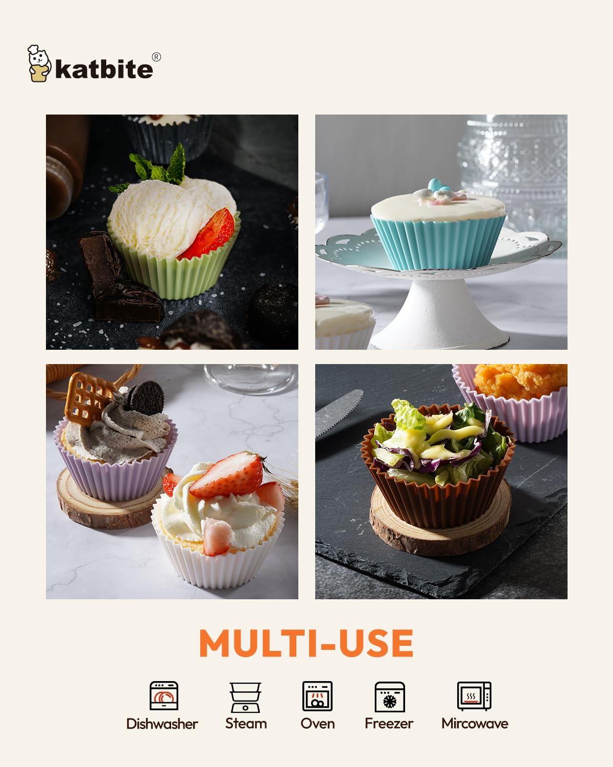 Silicone Cupcake Baking Cups Katbite 24 Pack Silicone Baking Cups Reusable Non-Stick Heavy Duty Silicone Cupcake Liners For Baki