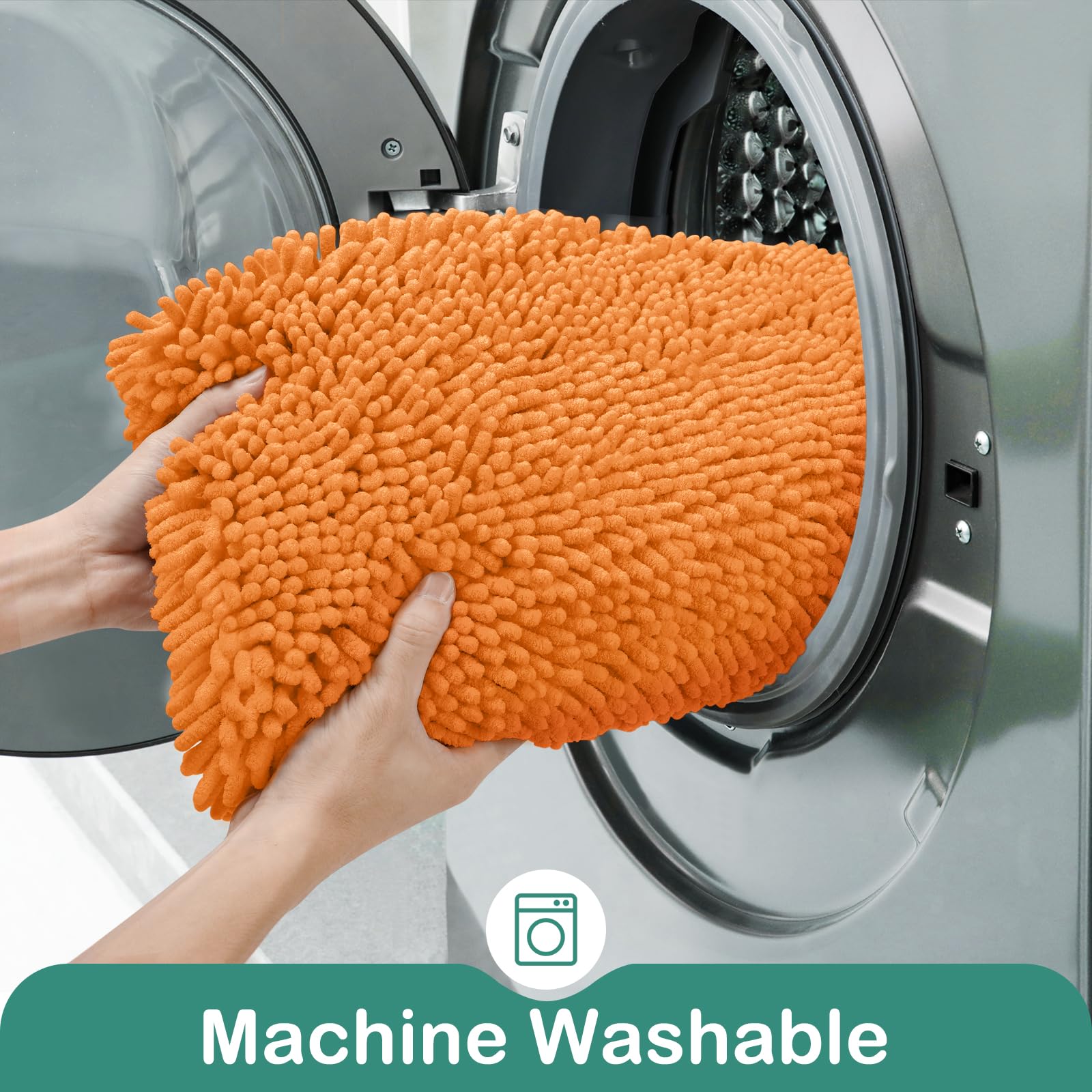HOMEIDEAS 2 Pieces Bathroom Rugs  Ultra Soft Non Slip Absorbent Chenille Toilet Bath Mat Set (Orange)