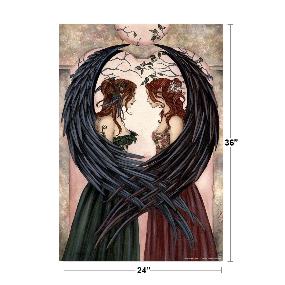 Sisters By Amy Brown Fairy Heart Wings Embrace Fantasy Poster Butterfly Elf Love Magical Cool Wall Art Print Poster 24X36
