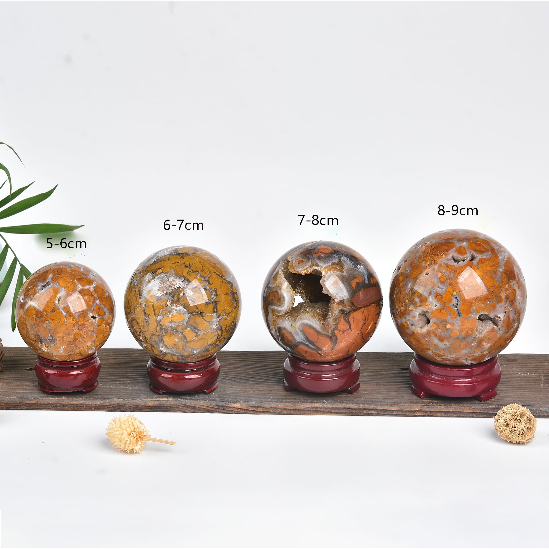 JIC Gem Yellow Agate Crystal Ball Sphere Geode Agate Ball Yellow Healing Crystal Gemstone Ball with Display Stand Home Decor Med
