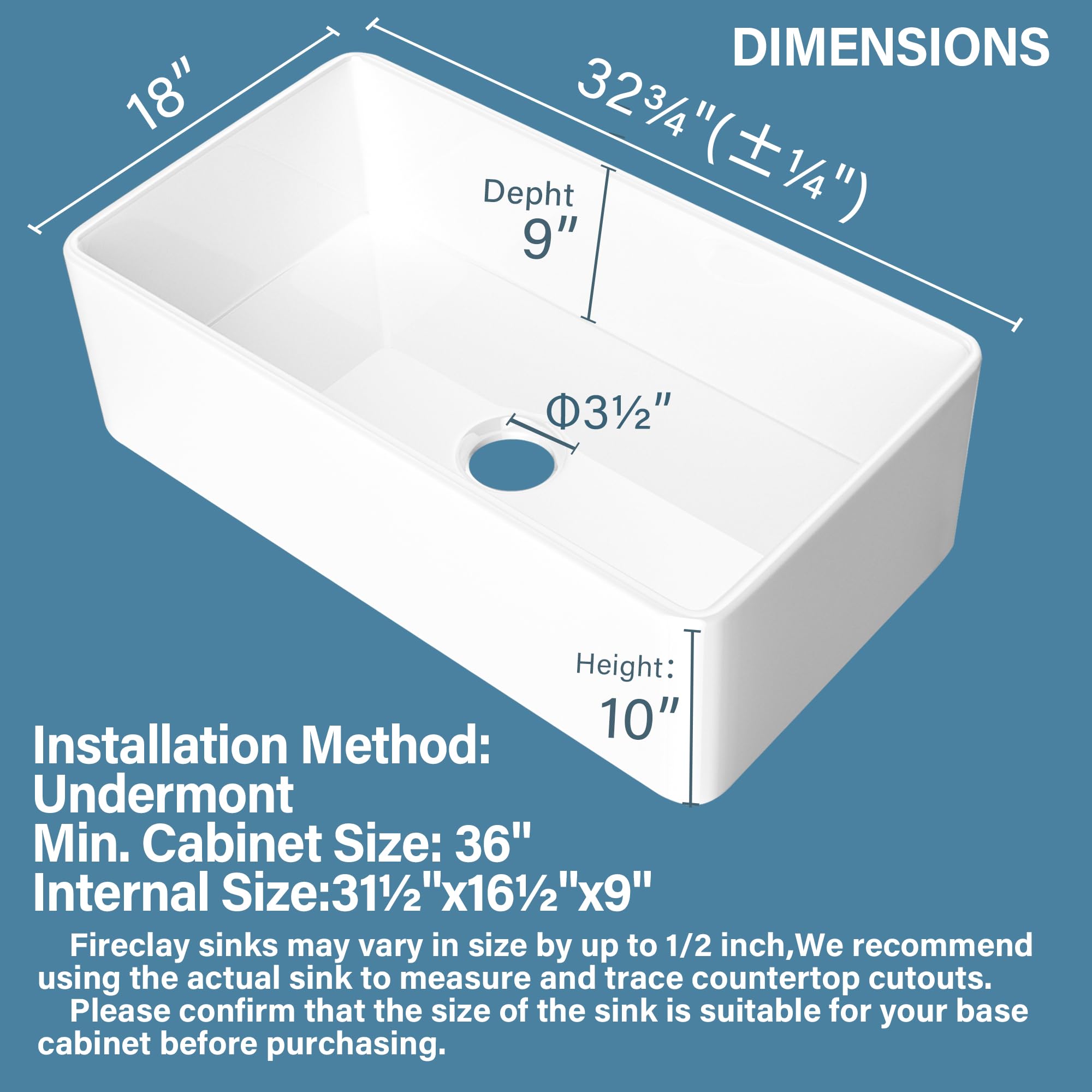 Homlylink Farmhouse Sink For Kitchen 33 Inch Farm Sink Large Apron Sink Single Bowl Farmhouse Kitchen Sink White Undermmount Kit