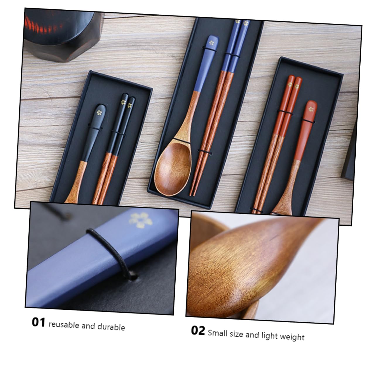 Feltechelectr 3 Sets Japanese Style Wooden Spoon Chopsticks Wood Utensils Cutlery Set Salad Woden Spoon Chopsticks Sets Travel C