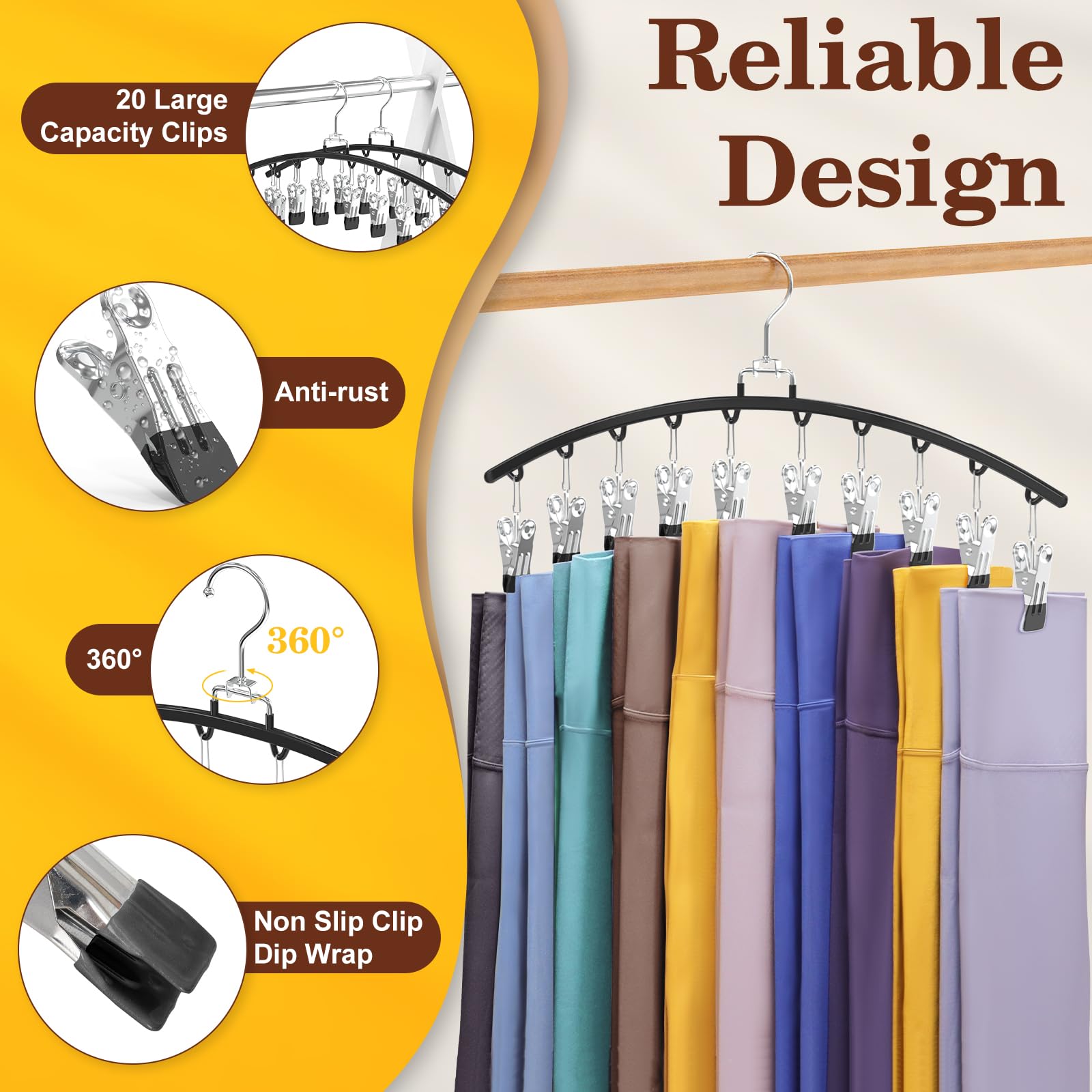 4 Pack Legging Organizer For Closet, Ginyoyo Metal Gym Clothes Organizer W/40 Clips Holds 40 Leggings, Hangers Space Saving, Clo