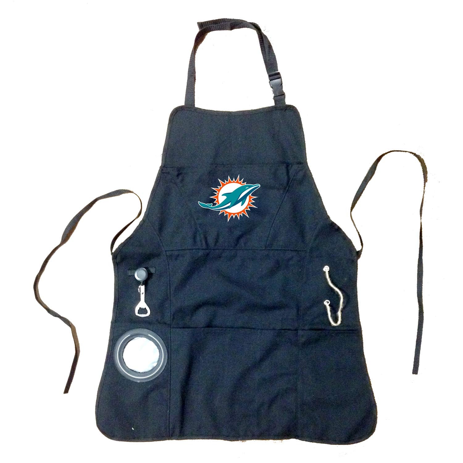 Team Sports America NFL Miami Dolphins Ultimate Grilling Apron | Bottle Opener and Insulated Beverage Holder | Heavy Duty Durabl