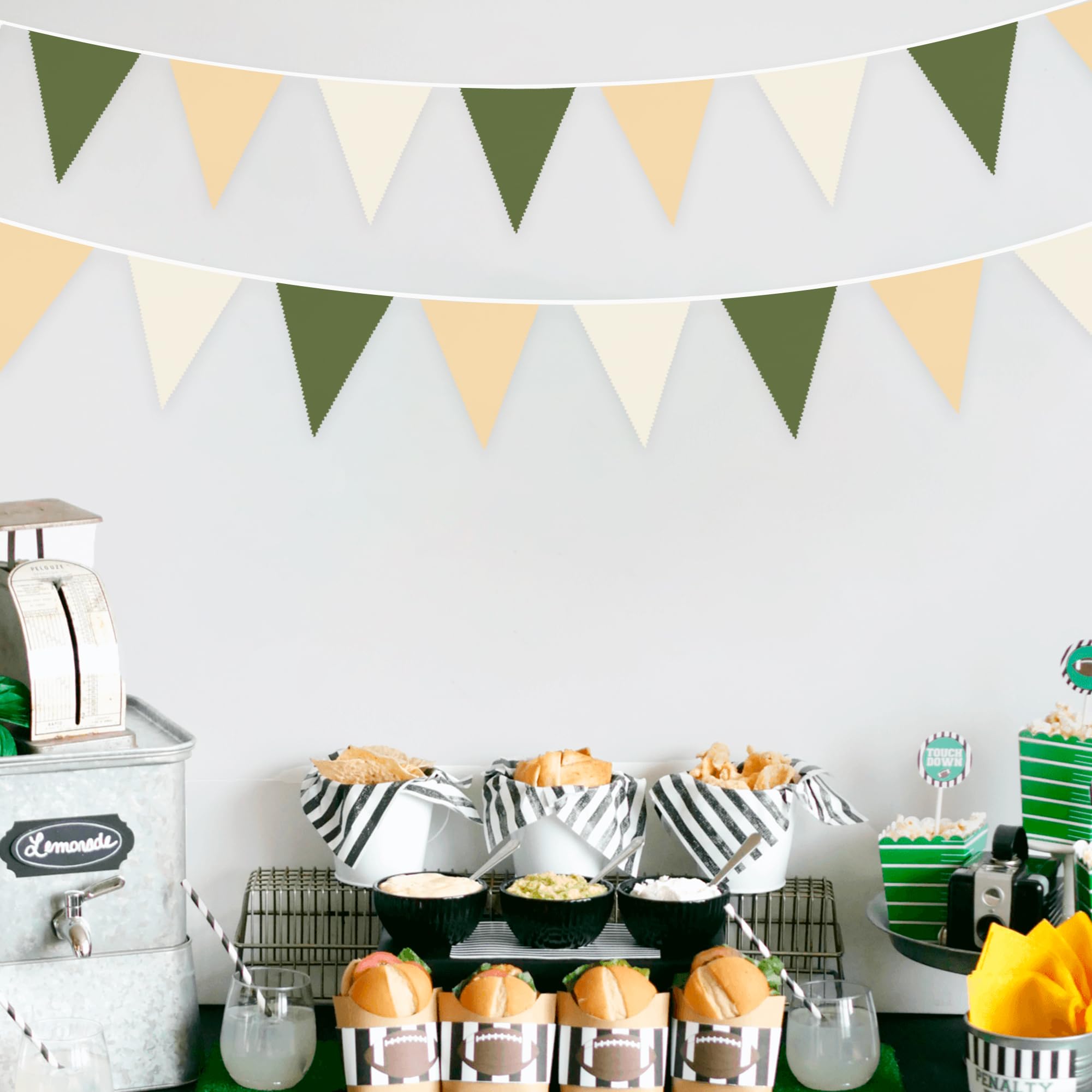 32Ft Sage Green Party Decorations Olive Green Tan Brown Cream Neutral Triangle Flag Fabric Banner Pennant Bunting Garland Stream