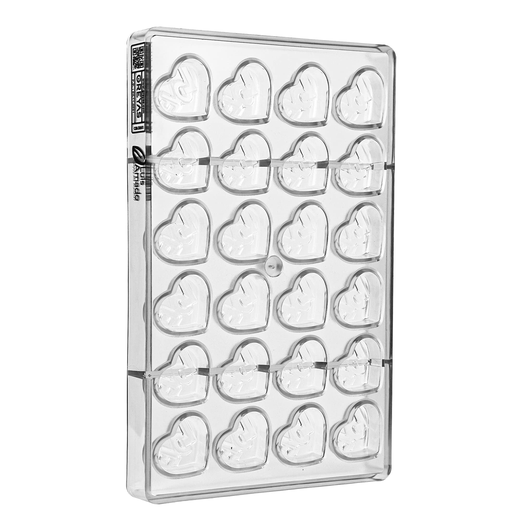 Greyas Cm 3841 Louis Amado Clear Polycarbonate Chocolate Mold Candy Mould With 24 Love-Heart Cavities, Each 38Mm X 32Mm X 11.4Mm