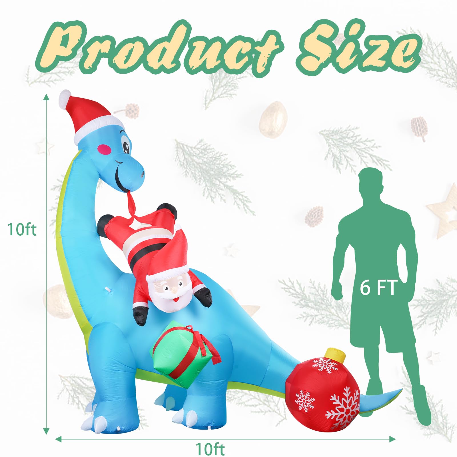 MUMTOP 10 FT Christmas Inflatables Giant Dinosaur with Santa, Blow Up Outdoor Decorations with LED Lights Built-in for Holiday P