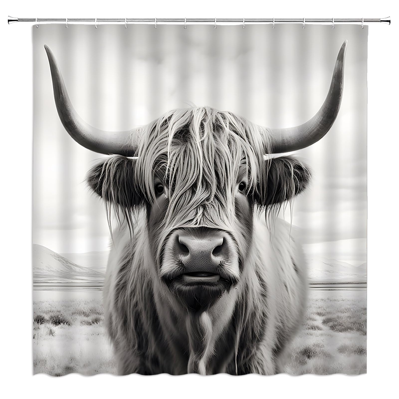 Ysatnsft Highland Cow Shower Curtain Rustic Bull Farmhouse Animals Cattle Daisy Country Western Fabric Bathroom Decor Set With H