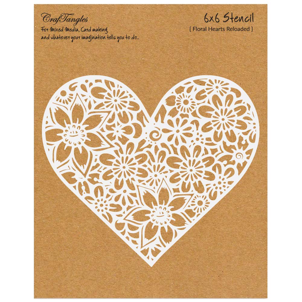 CrafTangles Art and Craft Stencil  Floral Heart Reloaded, 6x6 inch, Reusable, use for DIY Painting on Canvas, Fabric, Cloth, Pa