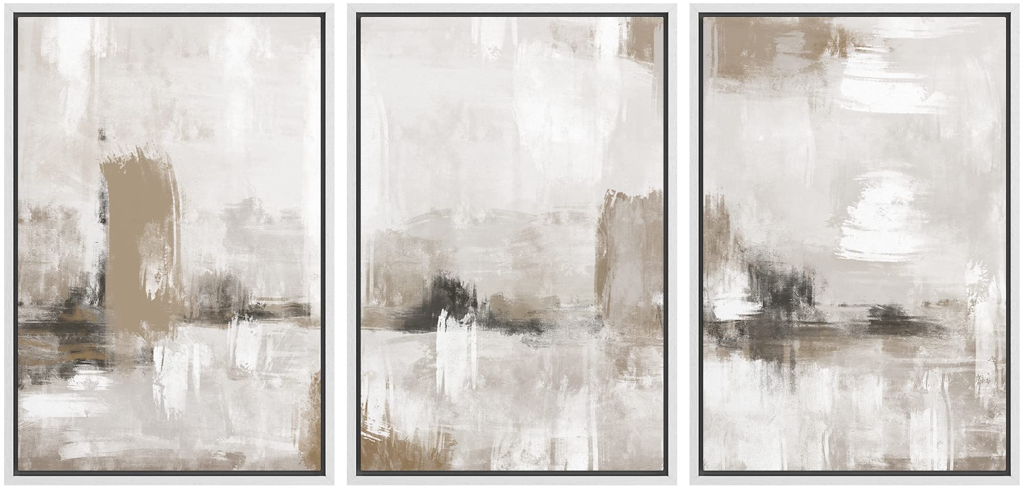 Signford Framed Canvas Print Wall Art Set Pastel Grunge Paint Stroke Collage Abstract Shapes Illustration Modern Art Decorative