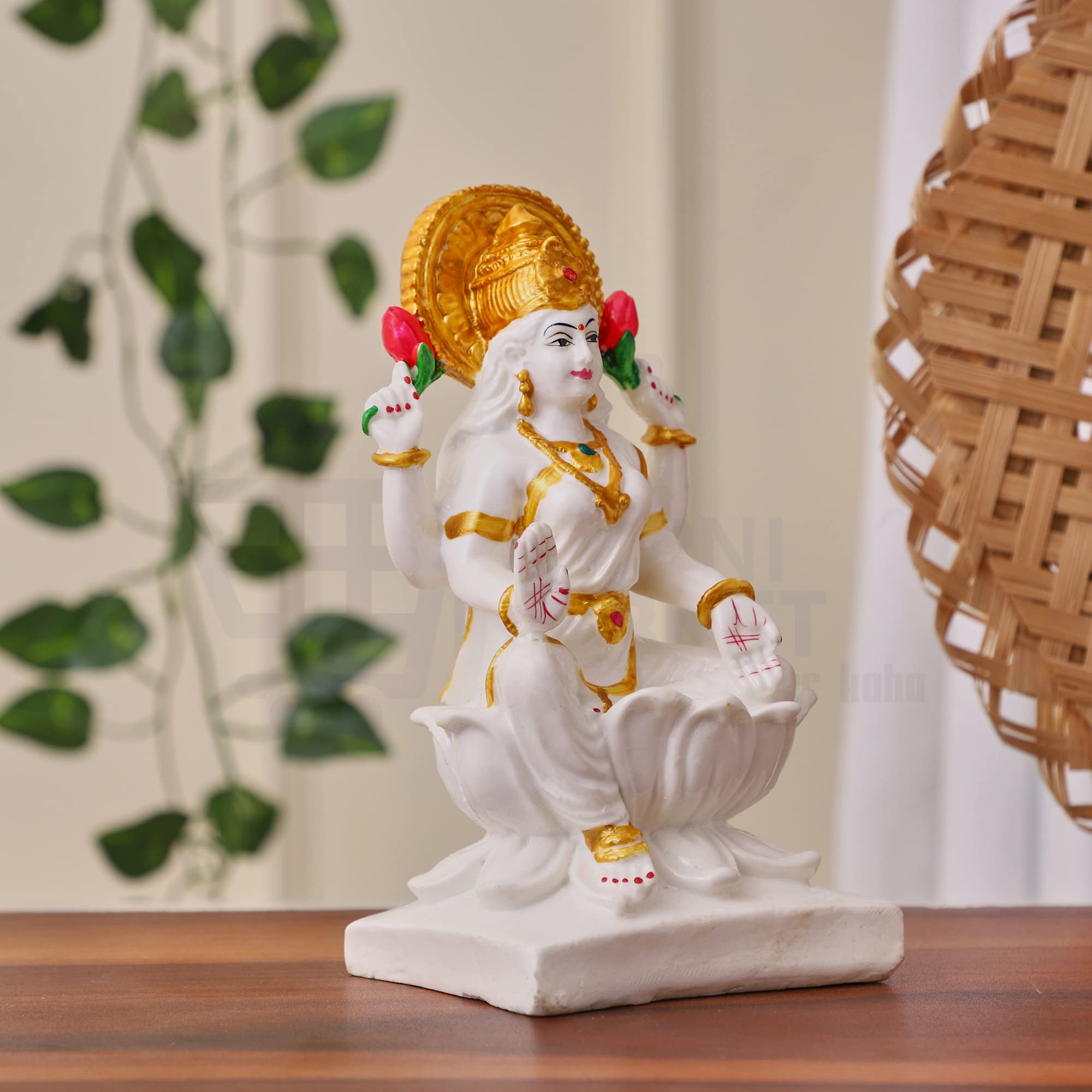 Apnimarket Marble Dust Laxmi Mata Murti Figurine, Standard, Goddess Mahalakshmi Statue-White 7