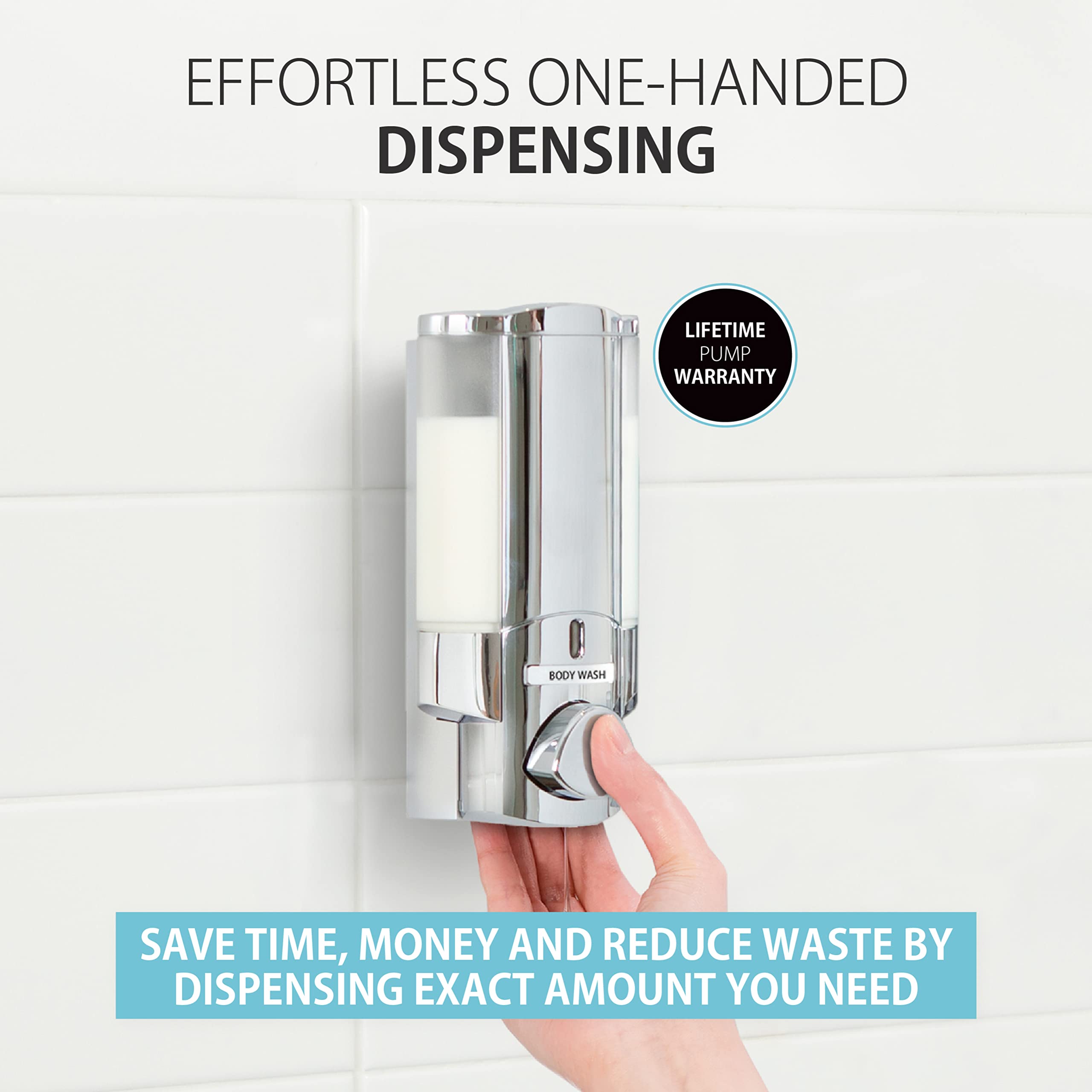 Better Living Products 76140-1 Aviva 1 Chamber Wall Mount Soap And Sanitizer Dispenser, Chrome