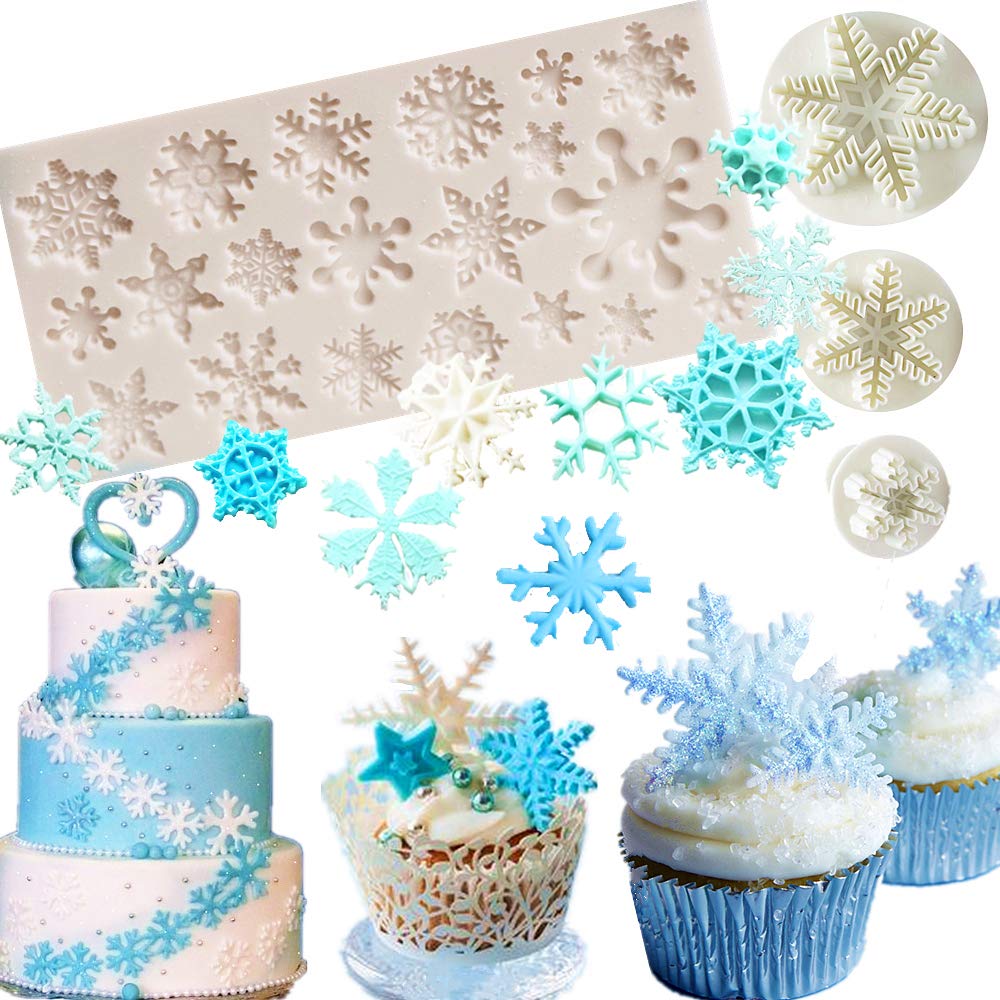 Jevenis Set Of 4 Snowflake Fondant Mold 3D Christmas Cake Decorations Winter Cupcake Topper For Chocolate Candy Soap Cake Baking