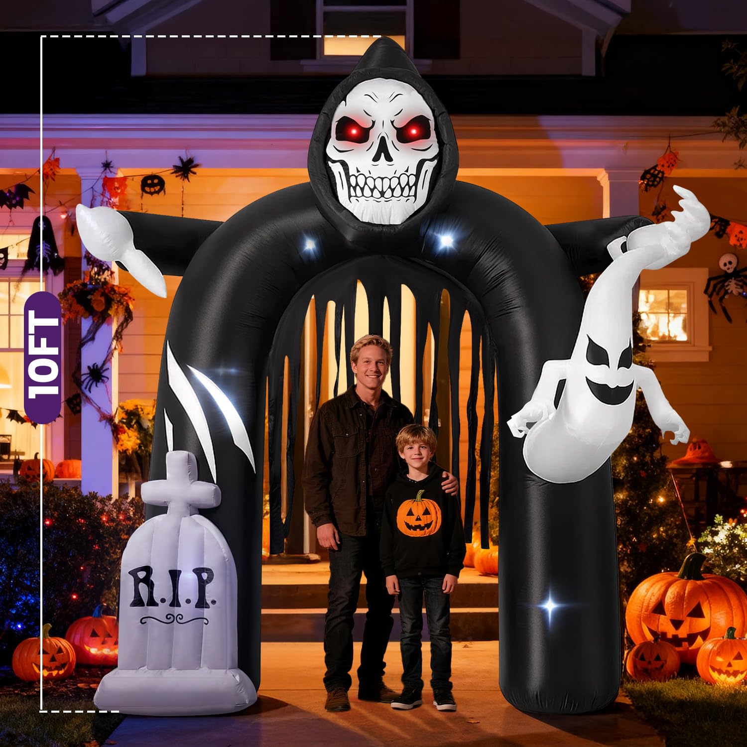 GVDV 10FT Halloween Inflatables Outdoor Decorations, Lighted Blow Up Archway with Ghosts, Pumpkins & LED Lights, Spooky Yard Law