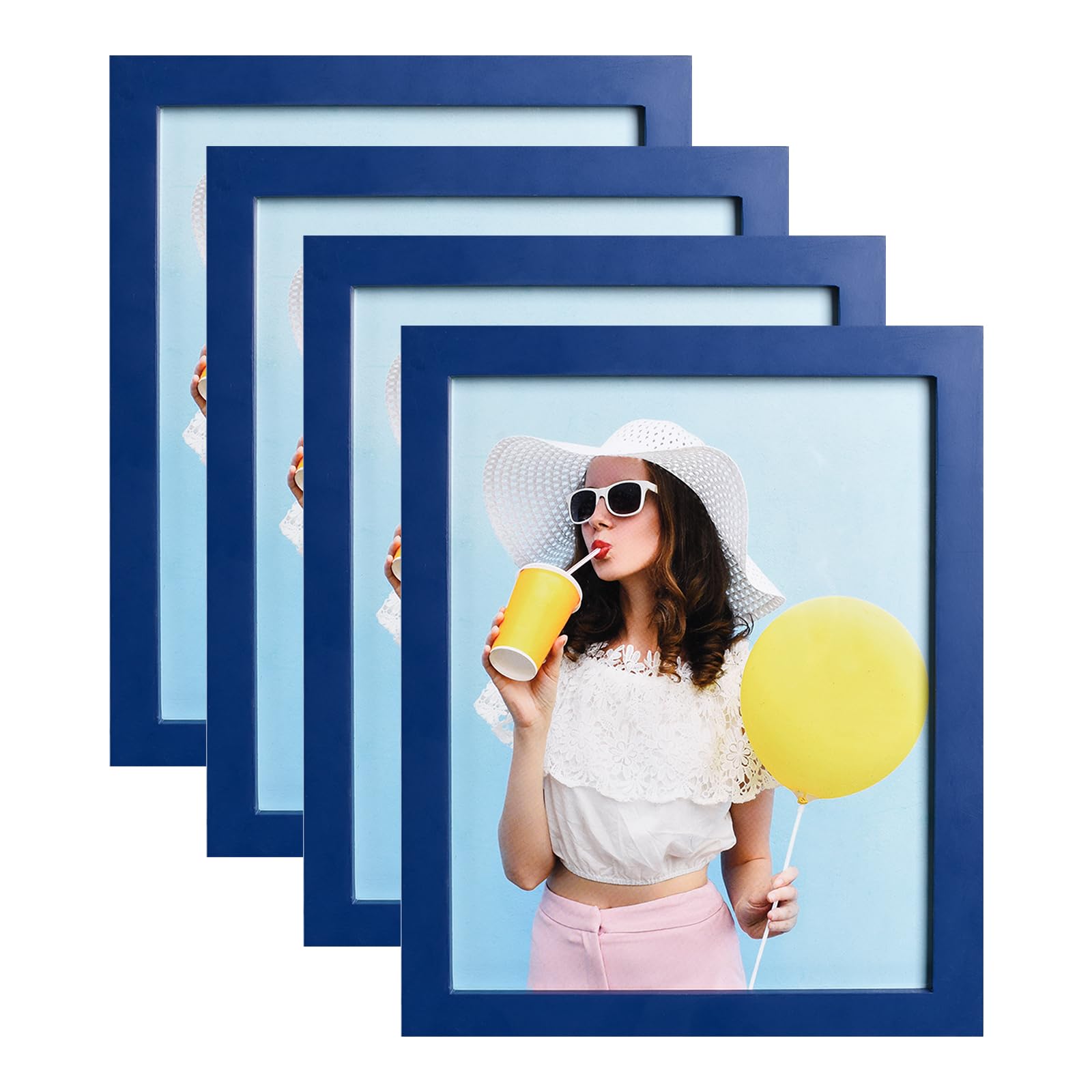 wyooxoo 8x10 Picture Frames Set of 4 Dark Blue Made of Solid Wood Photo Frames Colorful Frame with HD Plexiglass, Wall or Tablet