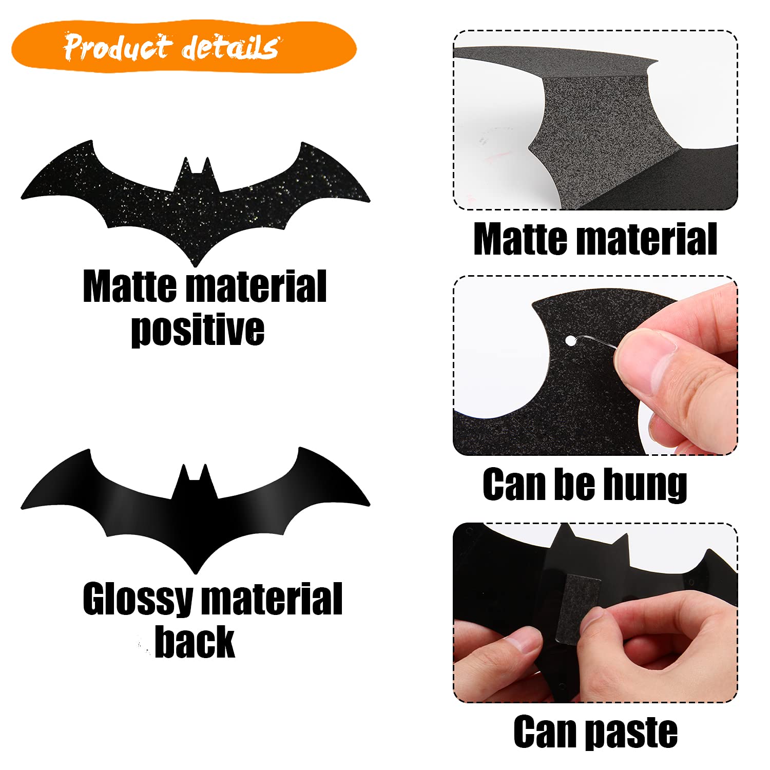 Lomimos 36Pcs Halloween Hanging Bat,Glittery 3D Black Decorative Bat Stickers Decor For Wall Window Party Home Decoration Suppli