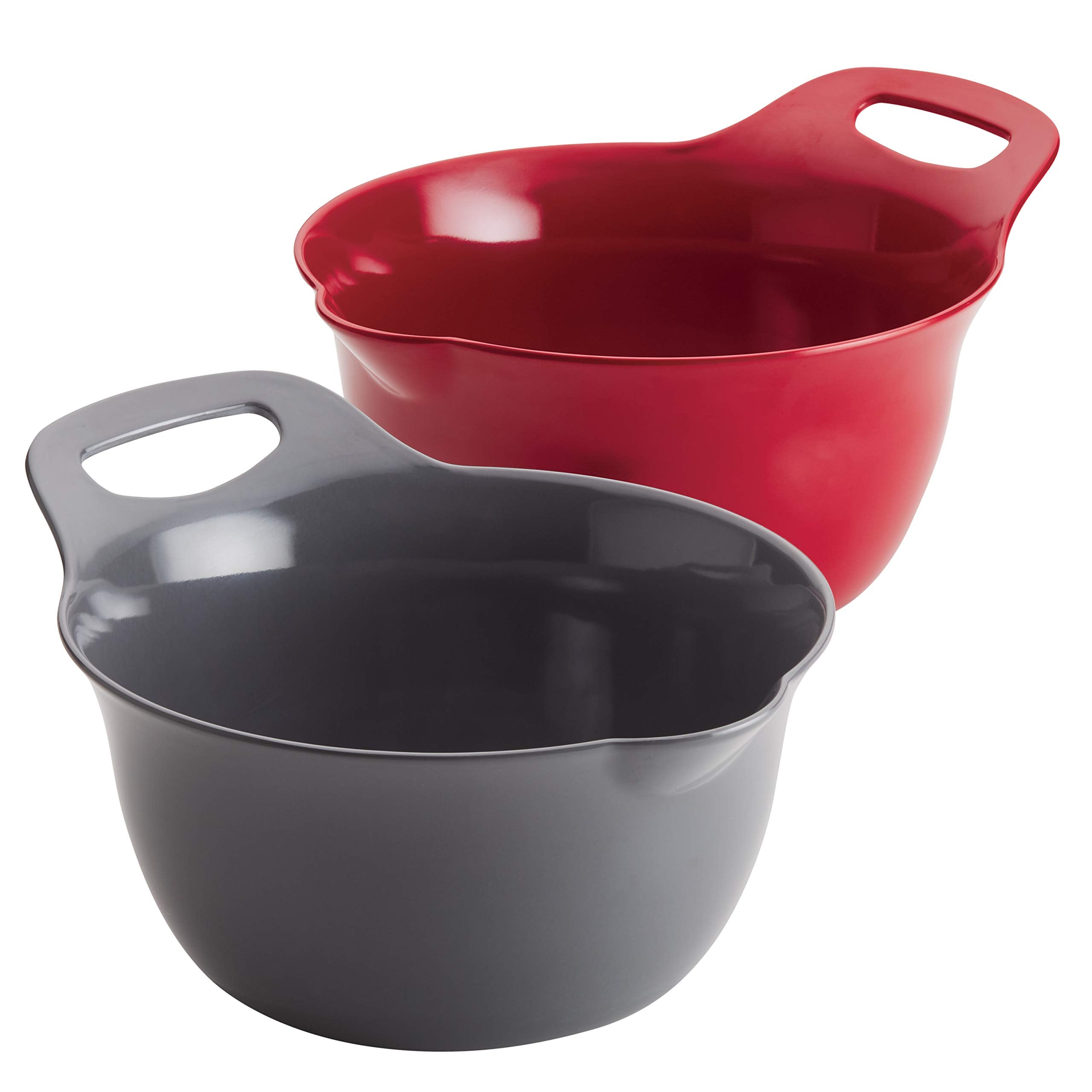 Rachael Ray Tools And Gadgets Nesting / Stackable Mixing Bowl Set With Pour Spouts And Handle - 4 And 5 Quarts, Red And Gray
