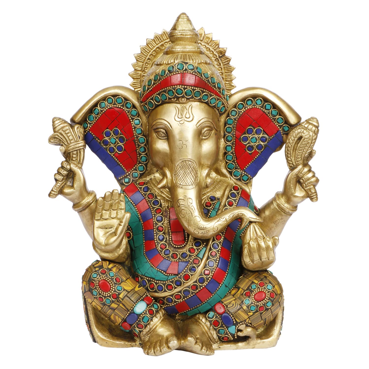Artvarko Large Brass Ganesha Idol Big Ganesh Statue Murti God Ganpati With Multicolor Gemstone Handwork For Home Dcor Gifting (1
