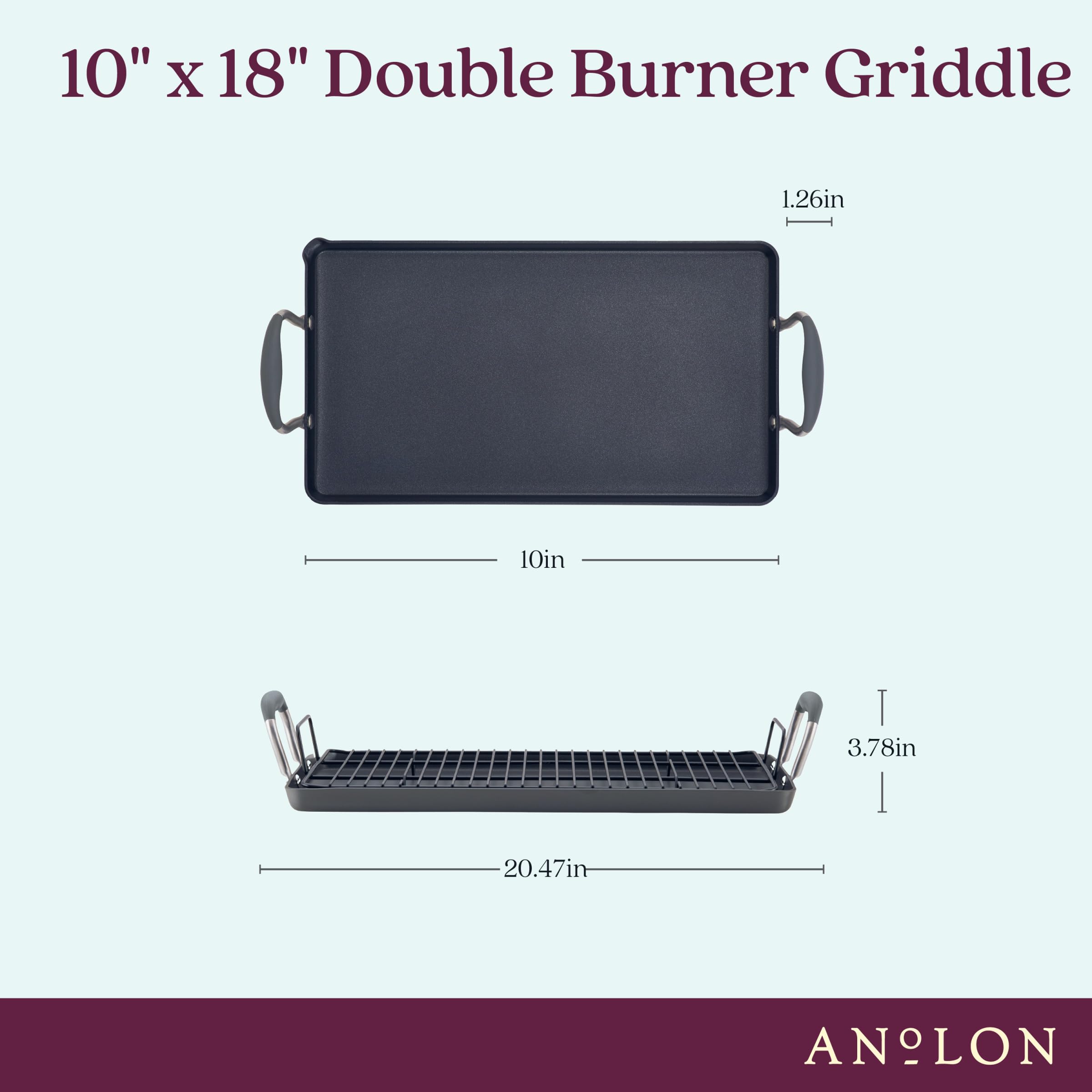 Anolon Advanced Home Hard Anodized Nonstick Double Burner Griddle With Roasting Rack, 10 Inch X 18 Inch, Moonstone