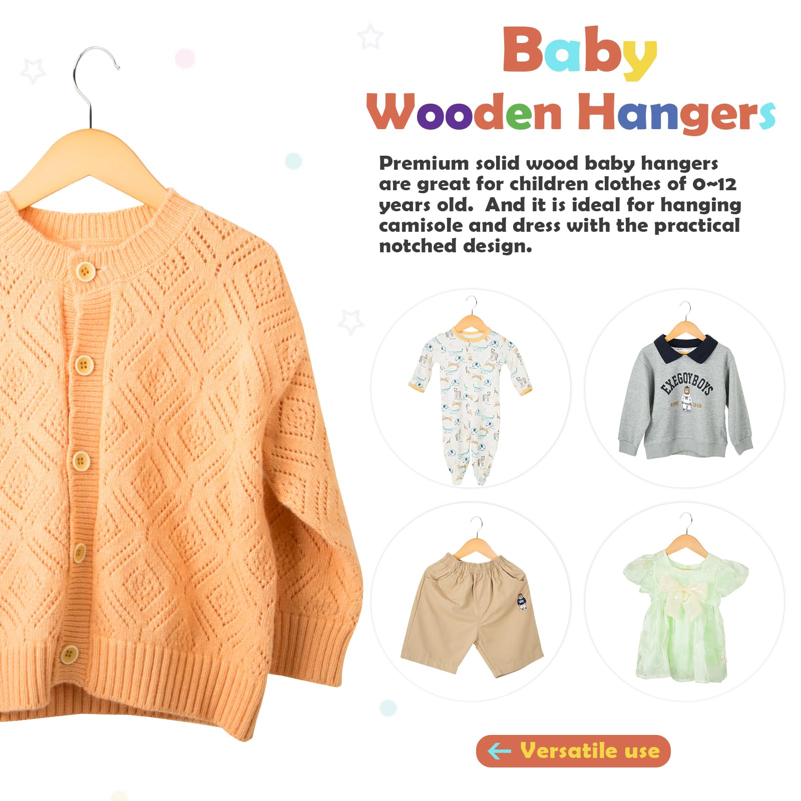 Elong Home Baby Hangers, 20 Pack Natural Wooden Kids Hangers For Closet, Premium Children'S Clothes Hangers With 360 Swivel Hook