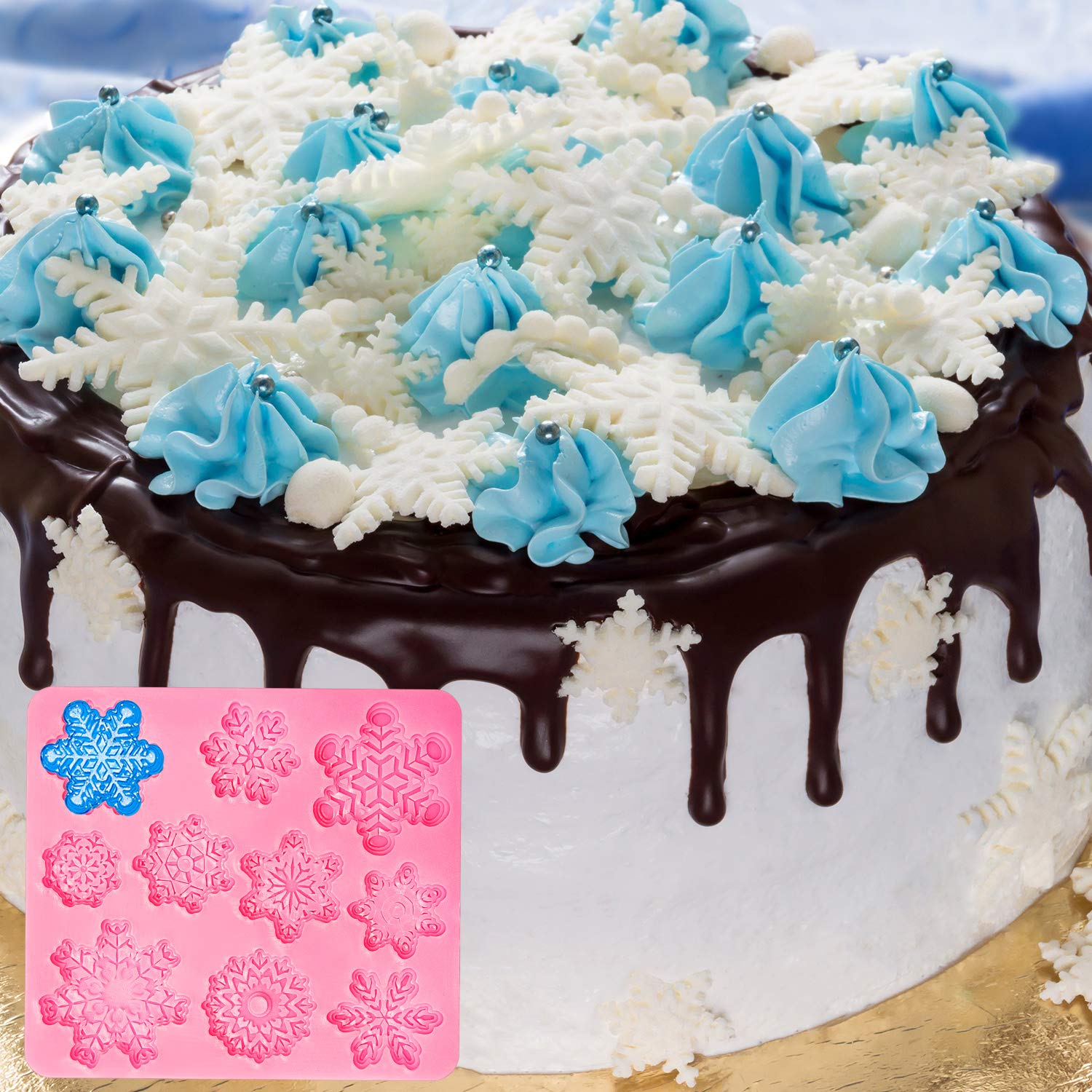 Boao 2 Pieces Snowflake Silicone Mold Christmas Snowflake Chocolate Candy Fondant Mold Silicone Baking Dessert Mold For Cake Cup