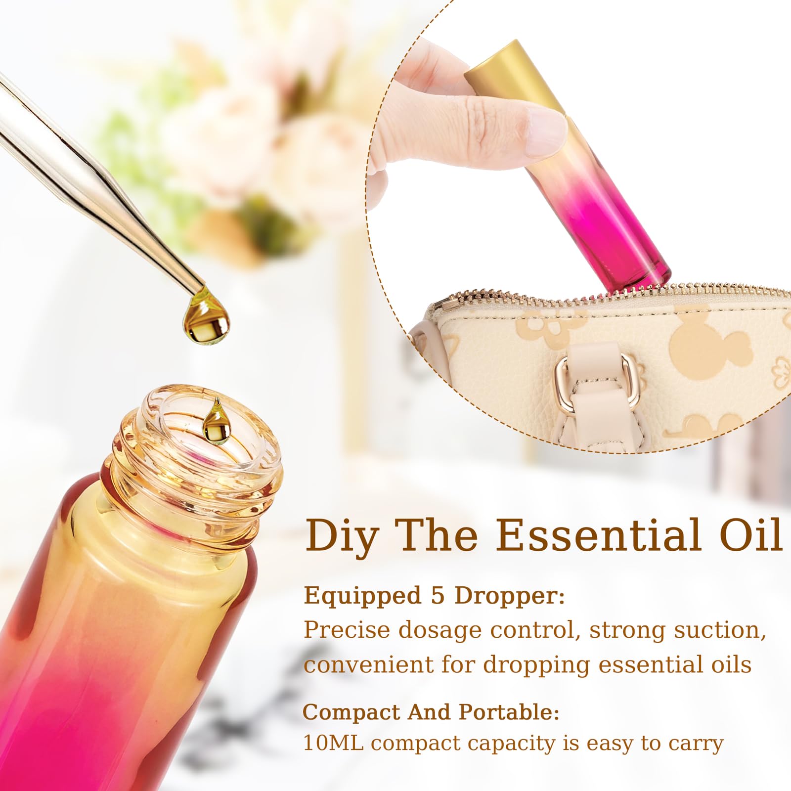 Jiuwu 10 Pack 10 Ml 0.17 Oz Yellow-Rose Gradient Glass Roller-On Bottles Beauty Cosmetic Essential Oils Stainless Steel Balls Ro