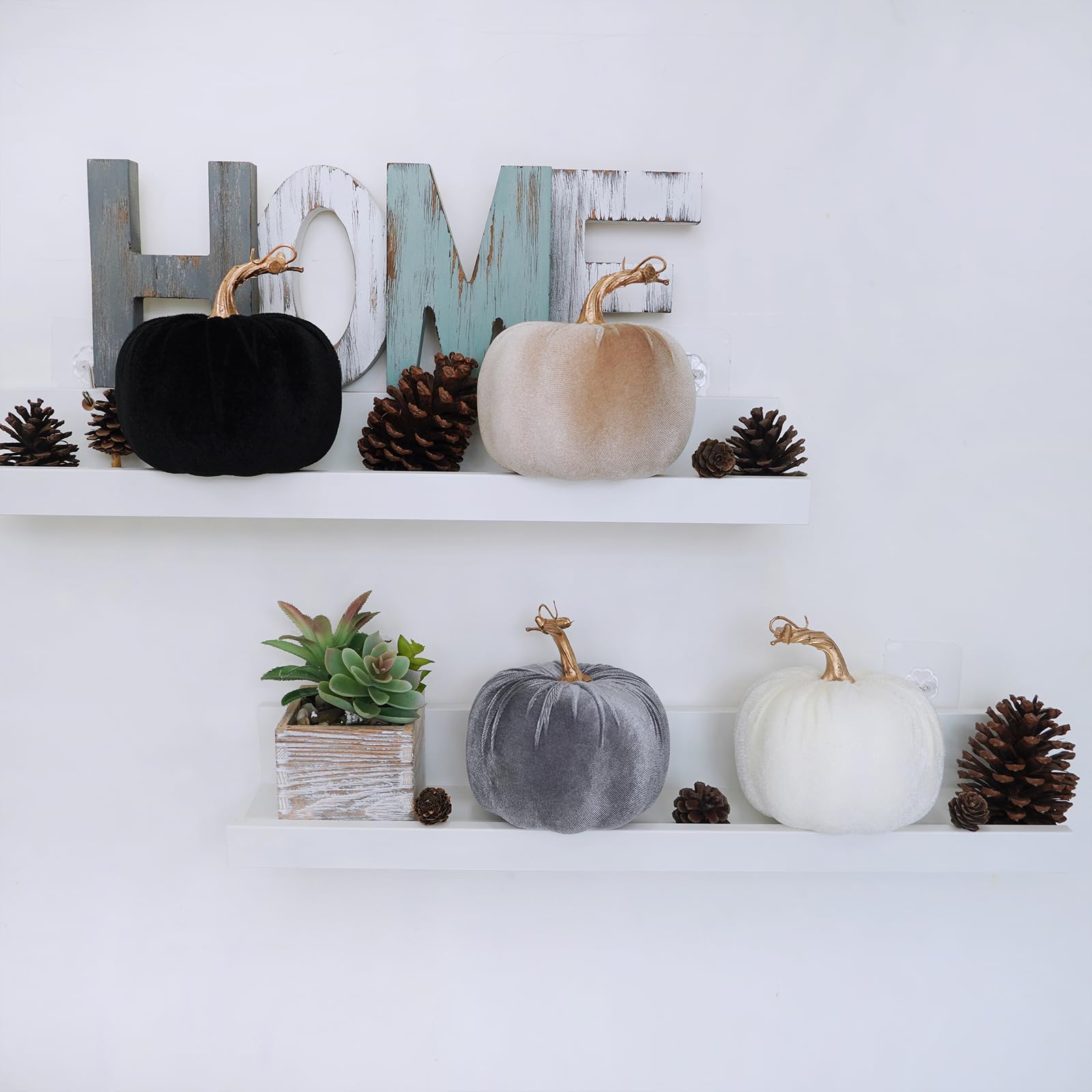 Winlyn 4 Pcs Assorted Faux Velvet Pumpkins Decorative Fabric Pumpkins Foam Pumpkins in White Black Gray Taupe 5  for Thanksgivin