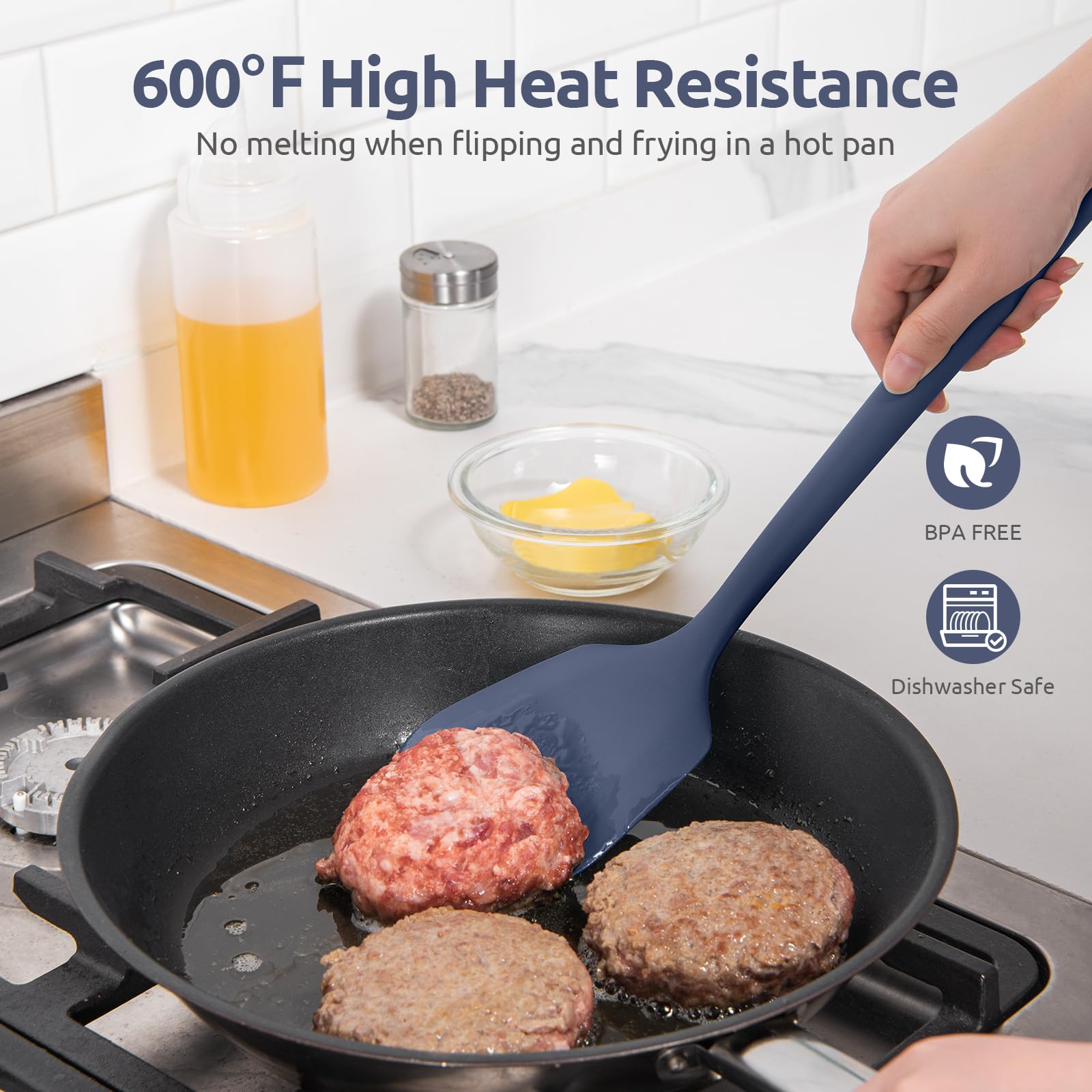 600? Heat Resistant Silicone Turner: U-Taste 13.6In Solid Kitchen Spatula Flipper, Bpa Free Flexible & Thin Seamless Cooking Ute