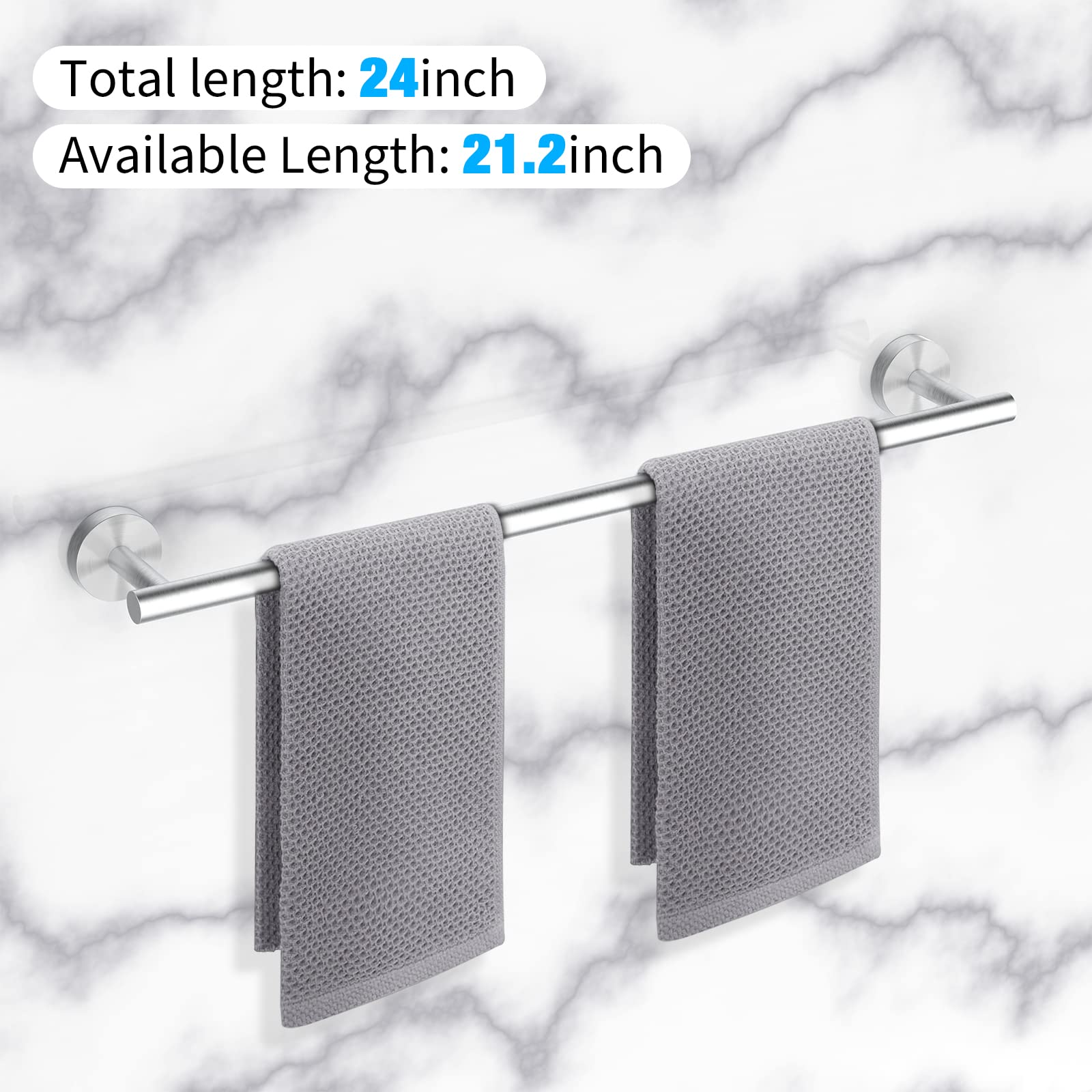 Cilee 2 Pieces Brushed Nickel Bathroom Towel Bar  24 Inch Double Towel Racks Bathroom Towel Holder Towel Hanger for Bathroom Stainless Steel Wall Mount