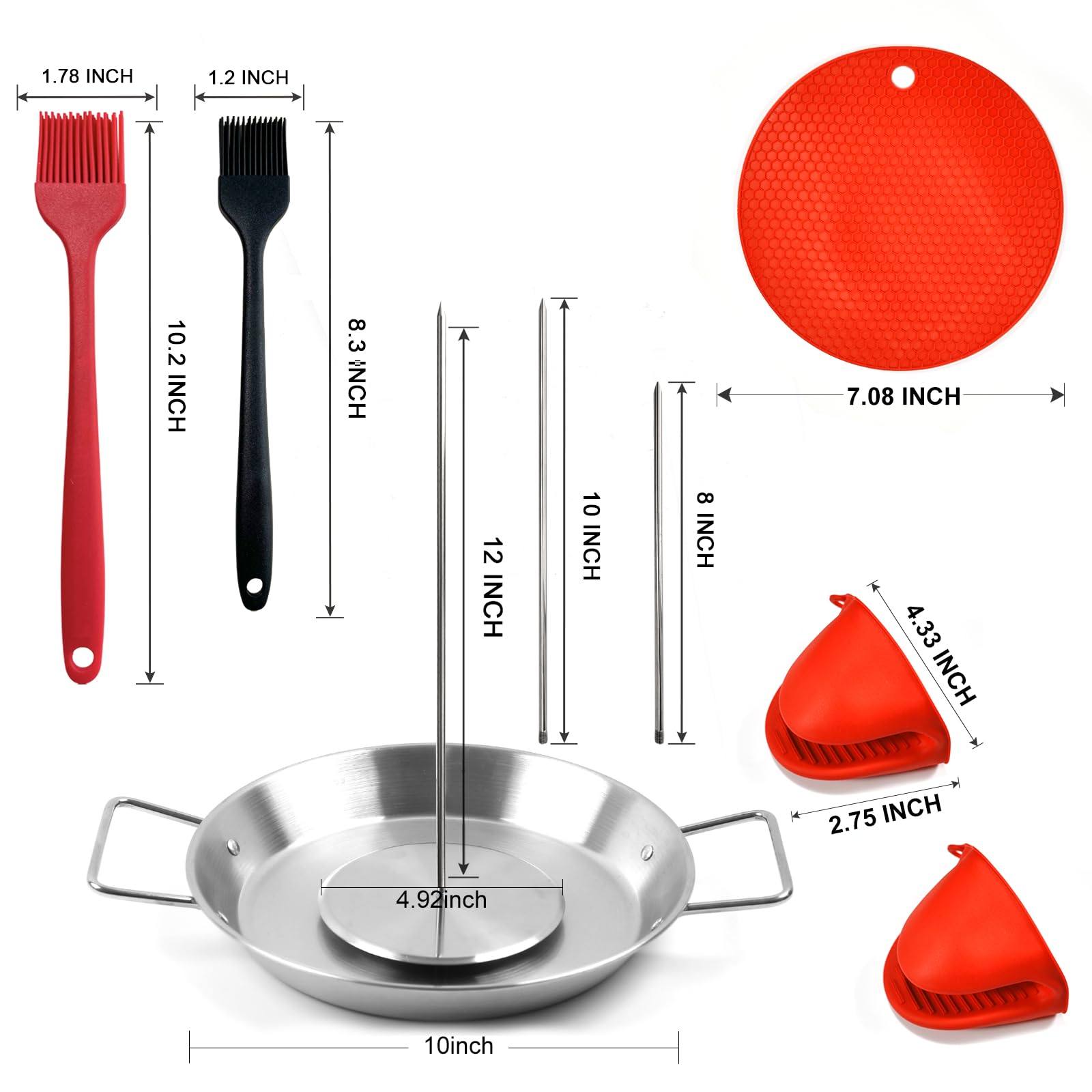Fengzhe Al Pastor Skewer For Grill, Stainless Steel Vertical Stand, Brazilian Spit Stand With Removable 3 Spikes, 2 Brushes, Ant