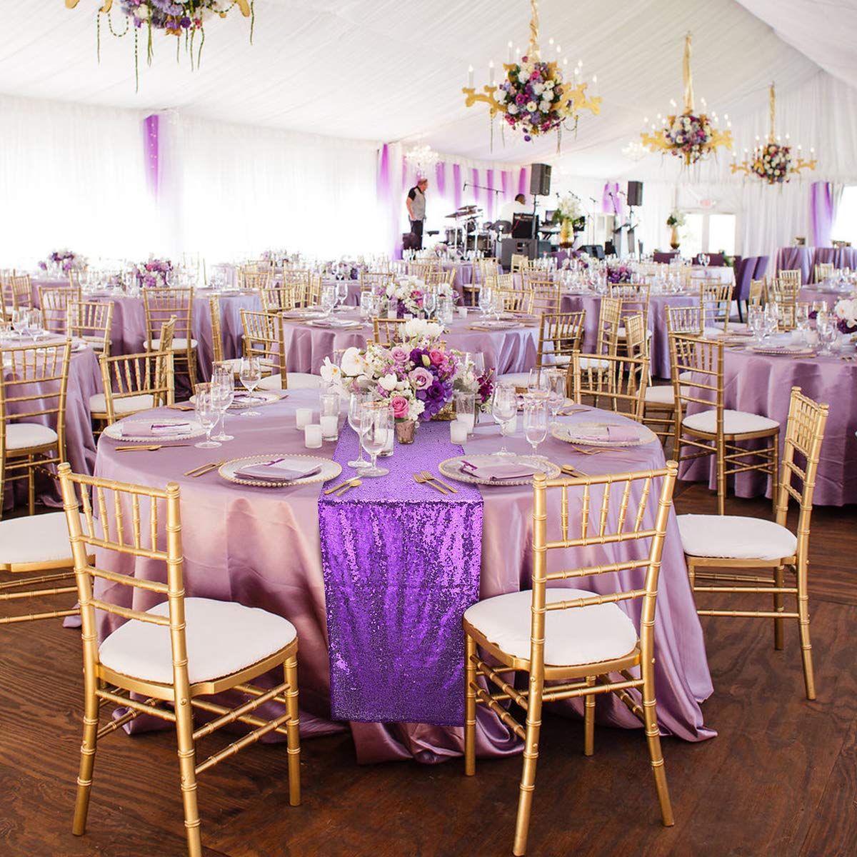 Yuboo Purple Sequin Table Runners, 6 Pack Glitter 12X72 Inches Rectangle Table Cloth For Women Girls' Birthday/ Wedding/Bridal B