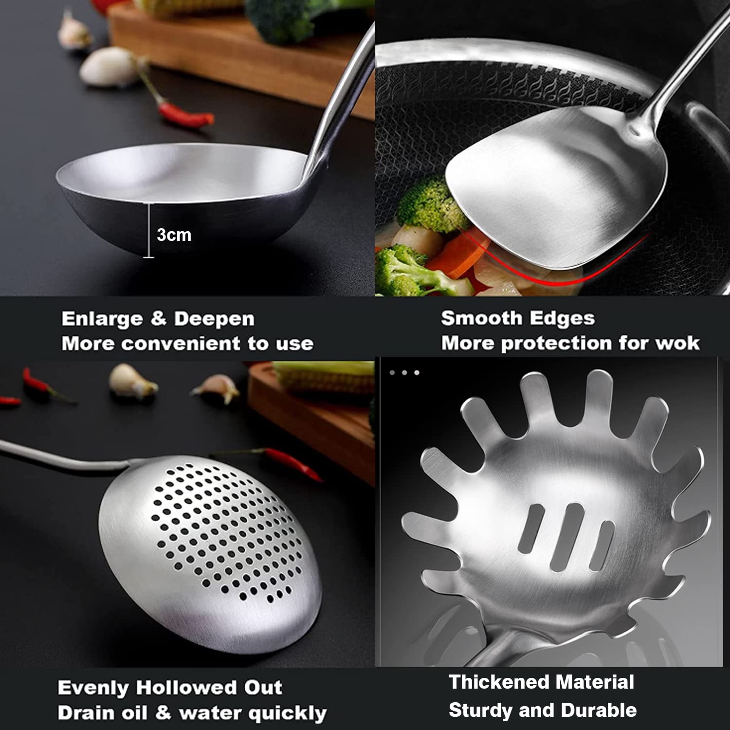 Niitawh 304 Stainless Steel Kitchen Utensils, 9 Pcs Metal Cooking Utensils Set, Solid Spoon, Slotted Spoon, Fork, Spatula, Ladle