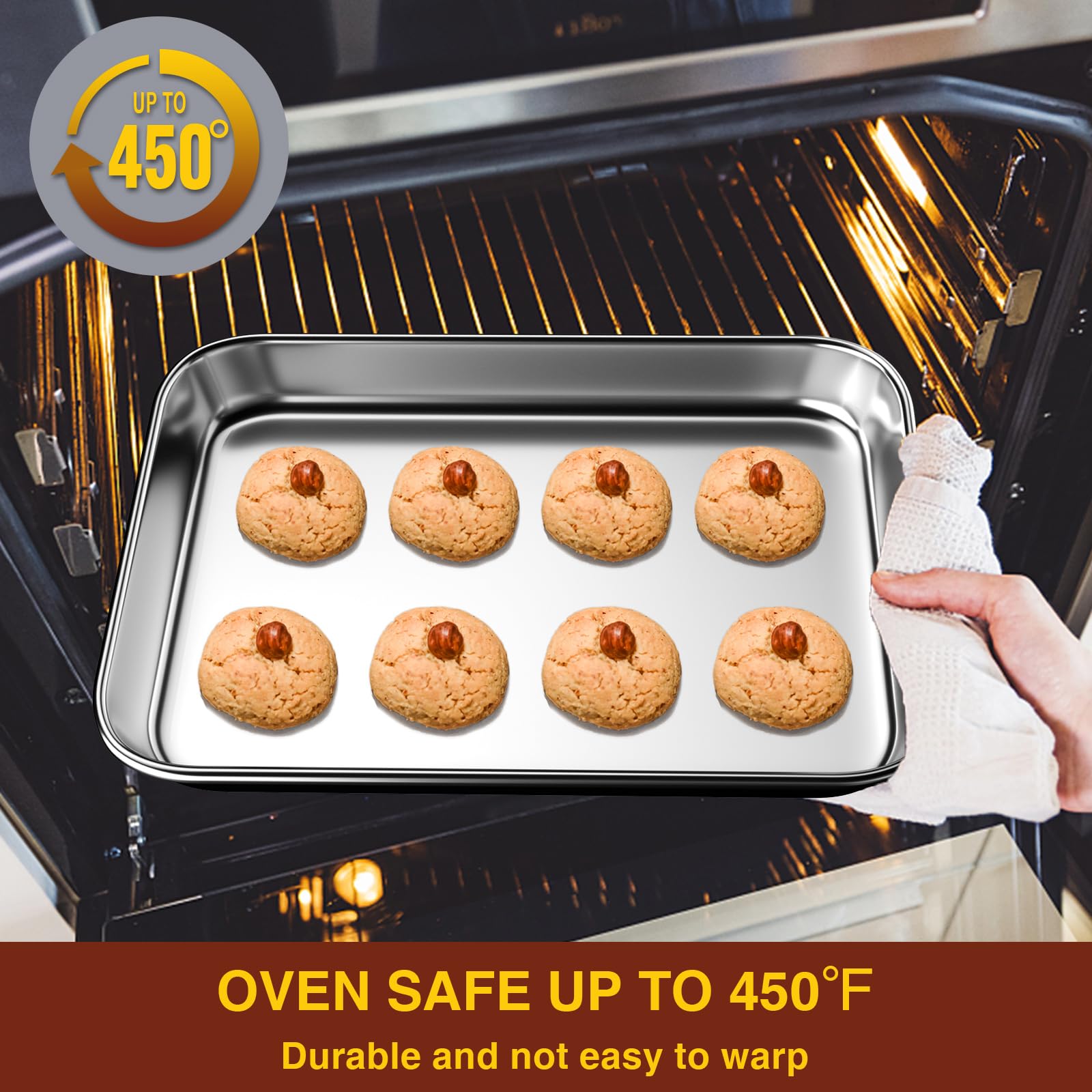 Wildone Sheet Pan Set Baking Sheet Cookie Sheet Baking Pan Toaster Oven Pans, 12 Pcs Stainless Steel Baking Tray Cookie Pan, Hea