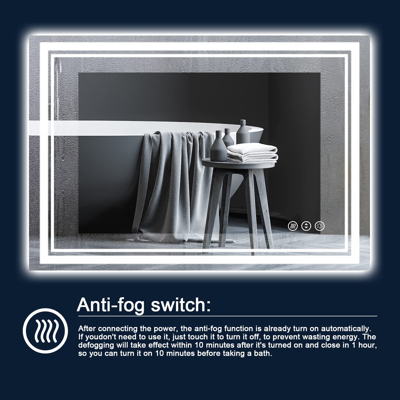 Istripmf 48 X 30 Inch Led Bathroom Mirror With Lights, Front And Backlit Anti-Fog Dimmable Memory Lighted Bathroom Vanity Mirror