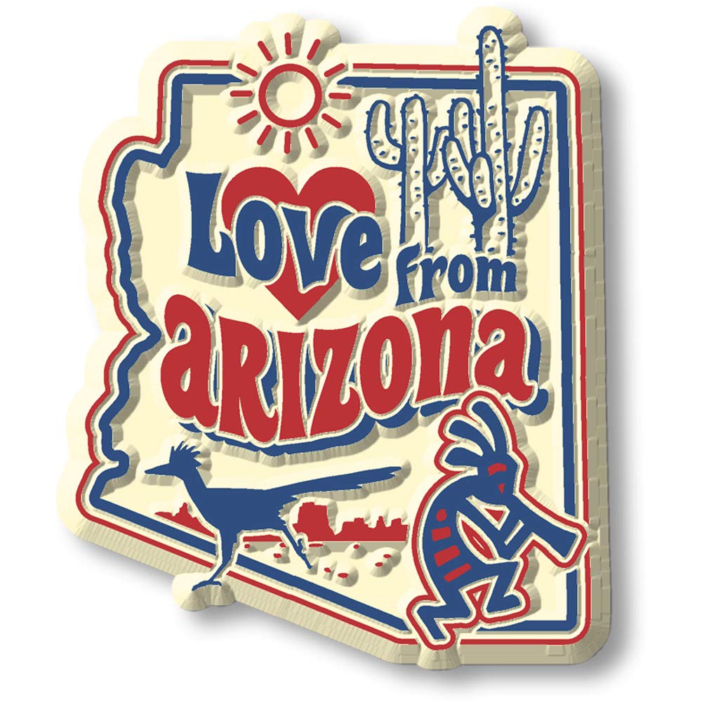 Love From Arizona Vintage State Magnet By Classic Magnets, Collectible Souvenirs Made In The Usa, 2.1'' X 2.5''